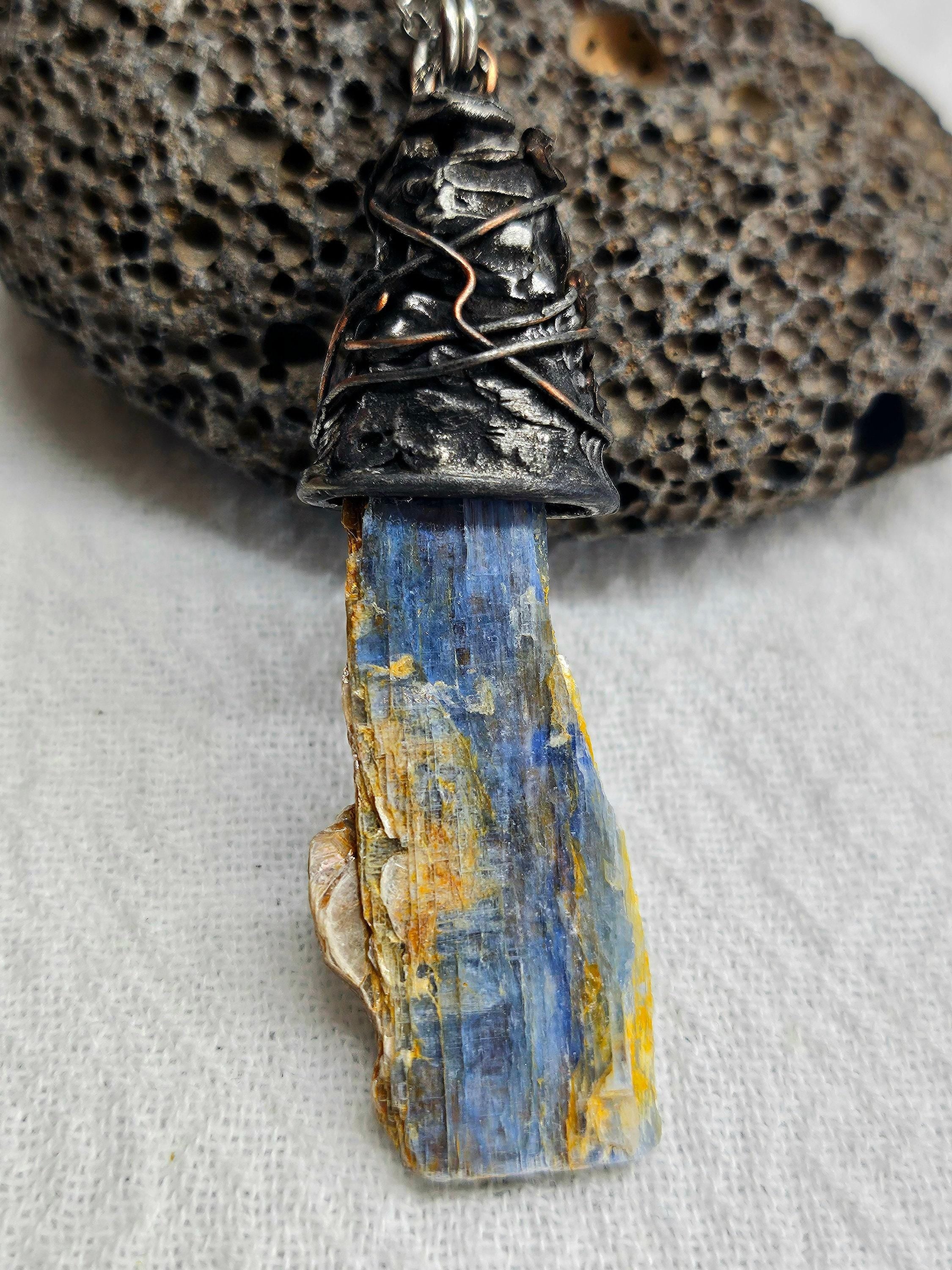 Blue Kyanite & Silver Solder Pendant Rustic Boho Handmade Jewelry Gift for Her Free Shipping | Rustic Boho Jewelry #389