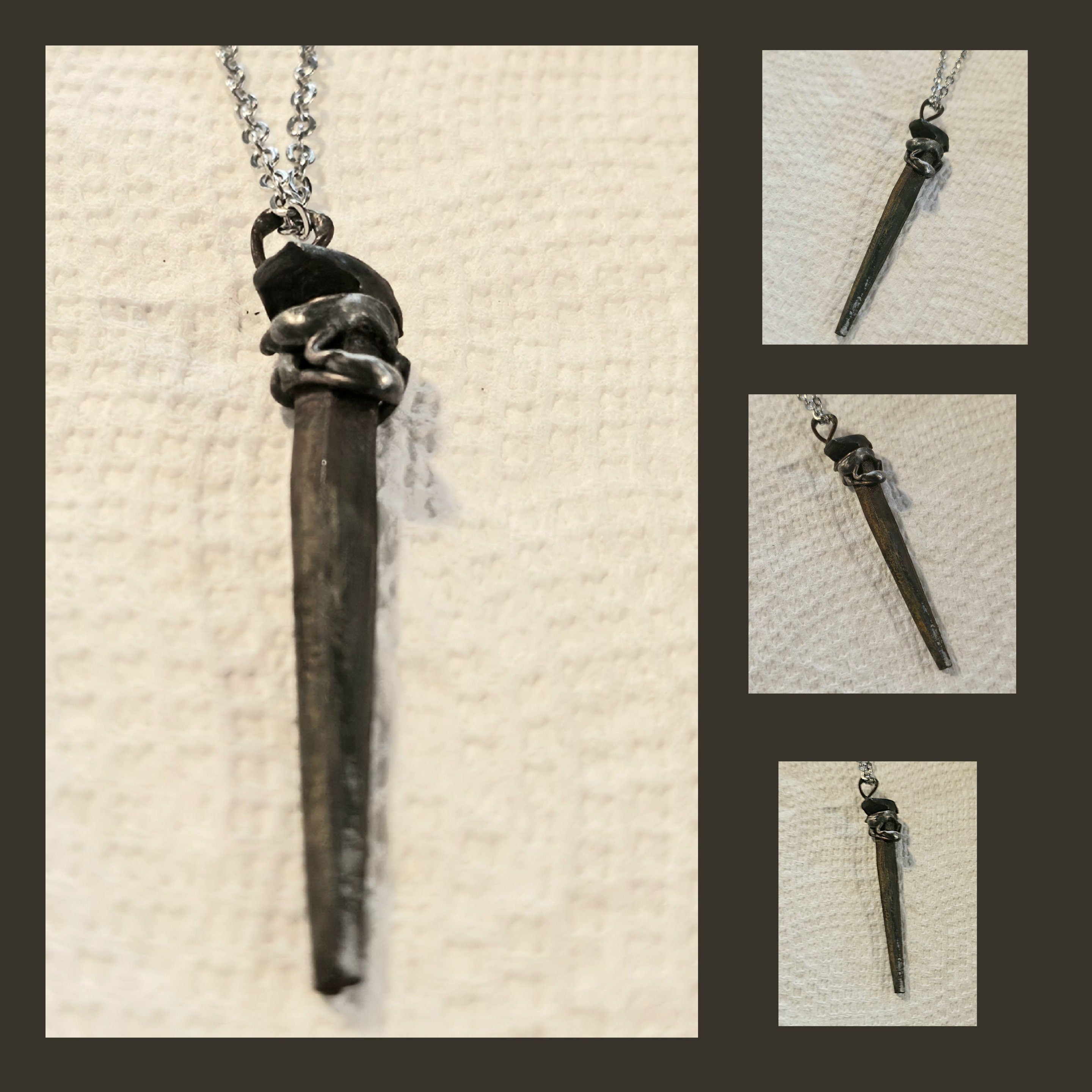 Rustic Horse Shoe Nail Pendant Necklace for Good Luck and Prosperity Wire-Wrapped with Durable Stainless Steel Chain Stylish Superstitious