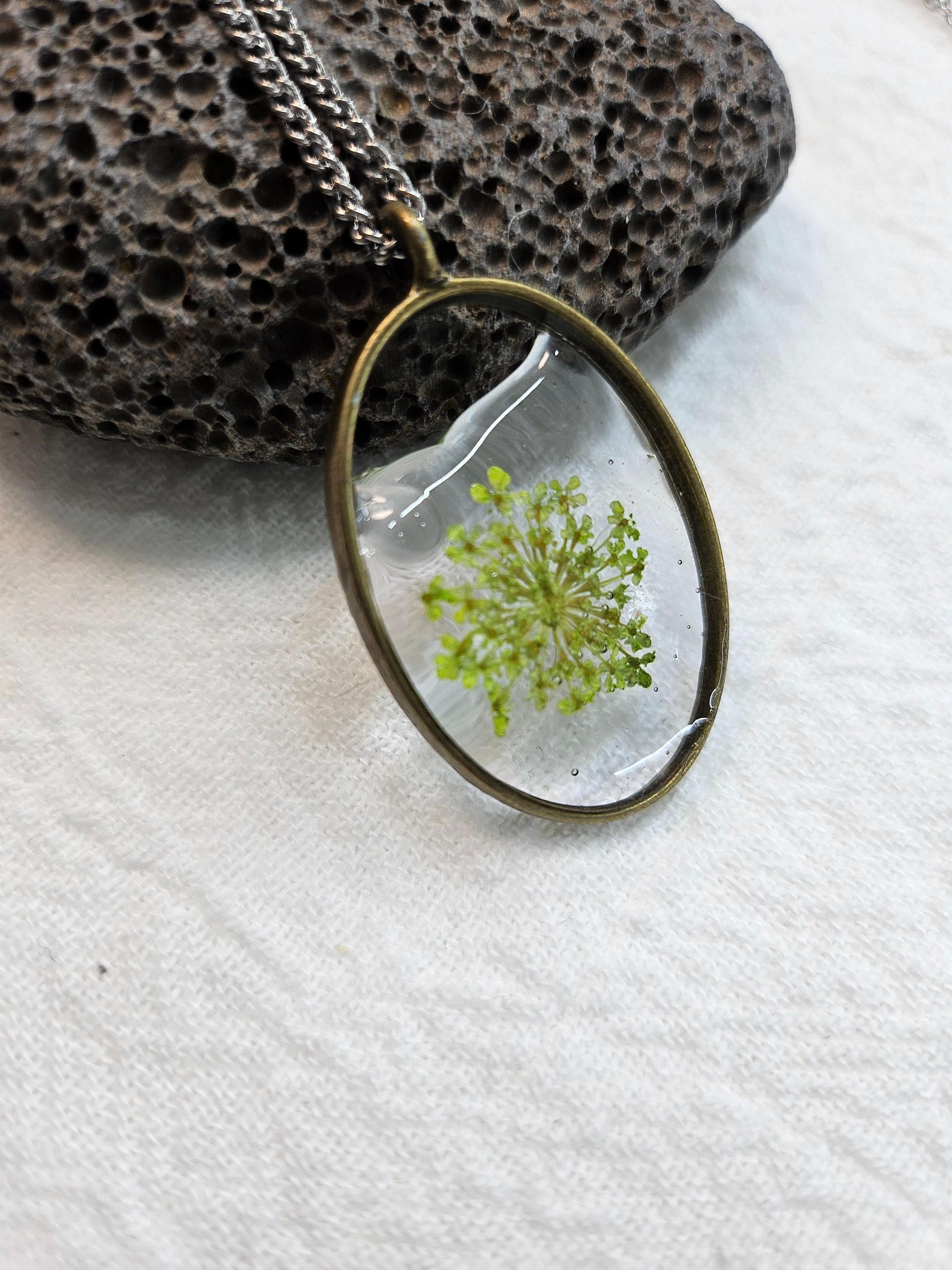 Dried Flower Pendant Necklace - Rustic Boho Handmade Jewelry Gift for Her - Unique Stainless Steel Accessory with FREE Shipping -