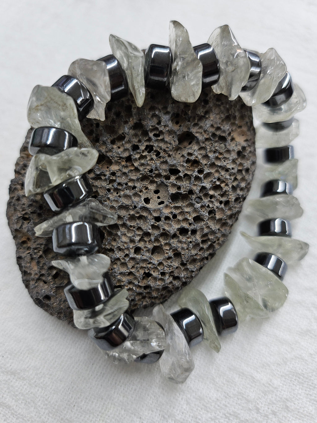 Natural Clear Agate  Hematite Stone Stretch Bracelet for Stylish Comfort Unique Individuality  Everyday Glam