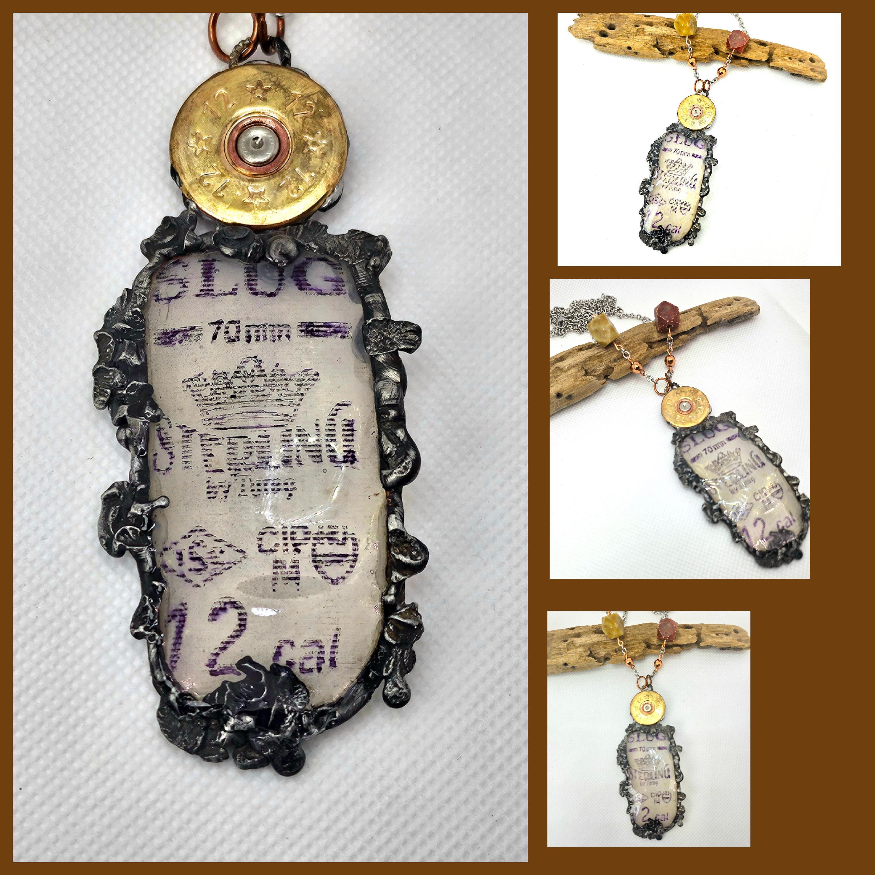 12 Gauge Shotgun Shell Casing  Brass Pendant Necklace  Rustic Boho Handmade Jewelry Gift for Her  Free Shipping