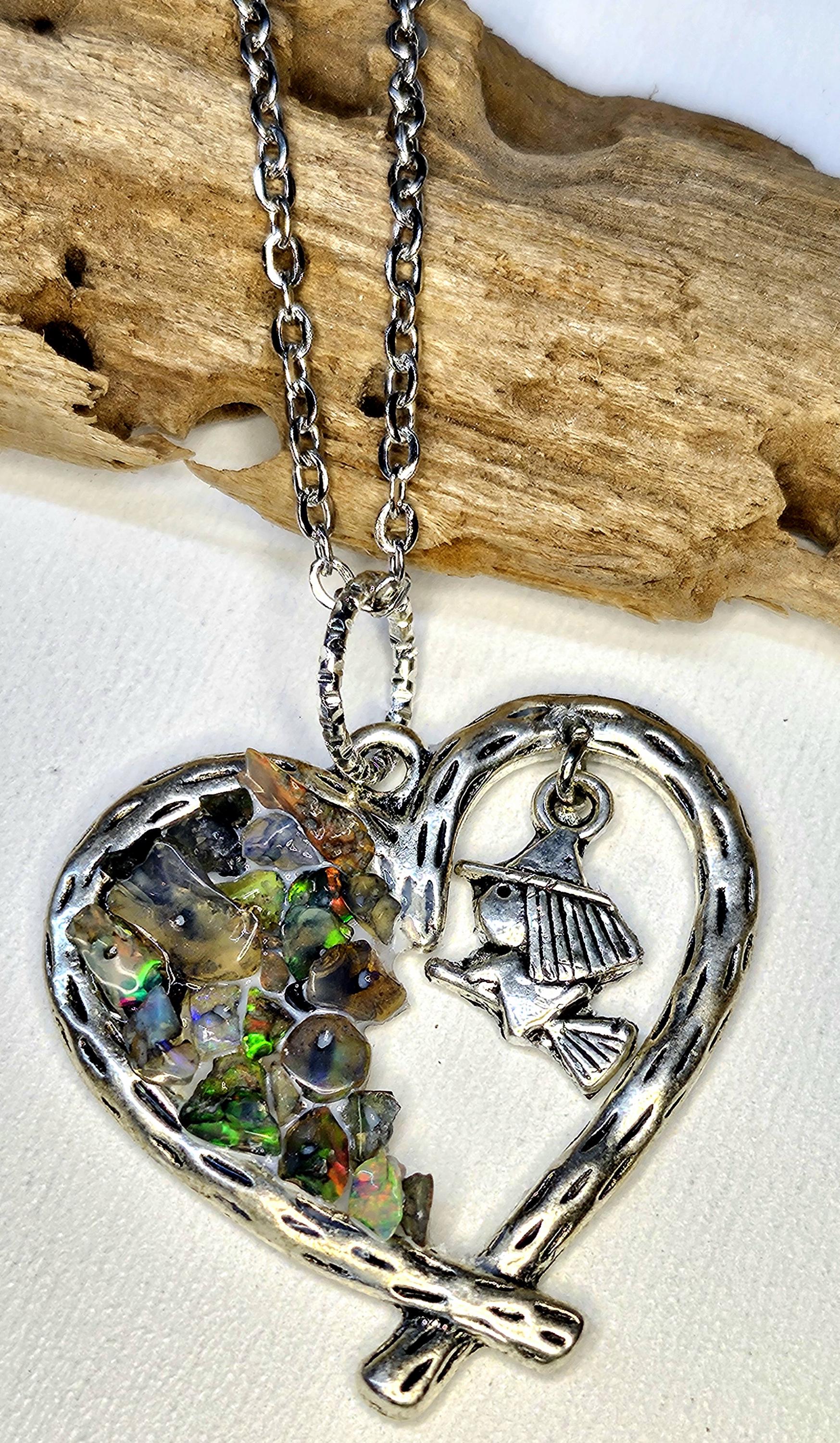 Smoked Opal Witch Charm Pendant Necklace on Stainless Steel Chain for Enchanting Magical Vibes