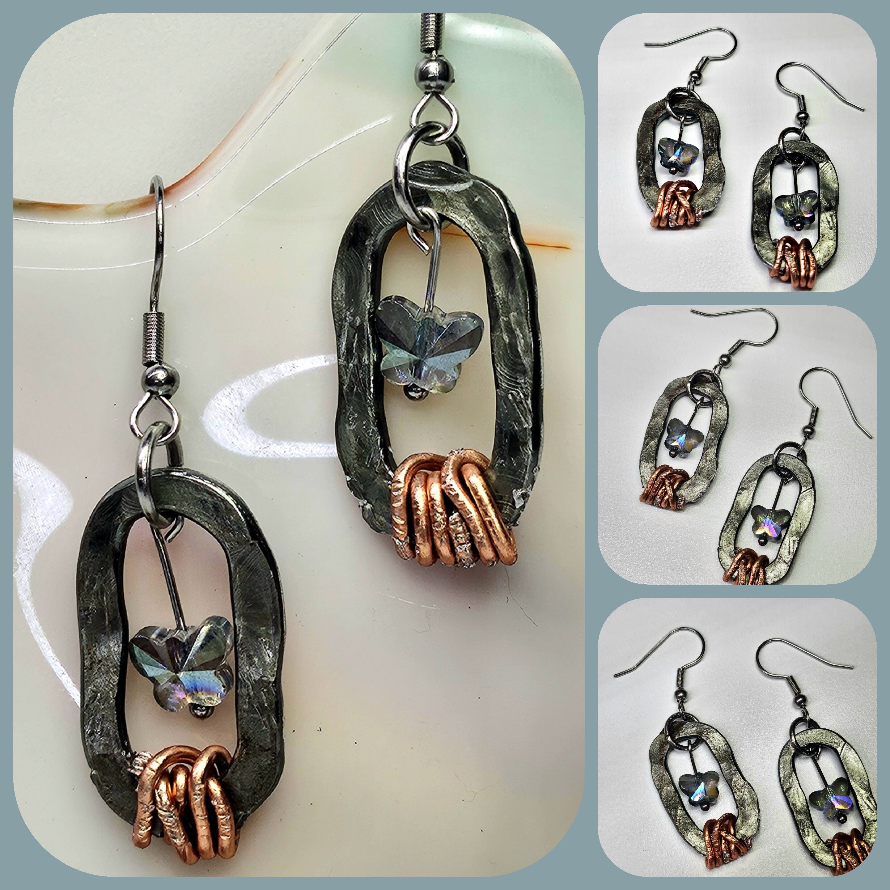 Swarovski Crystal Butterfly Earrings with Textured Metal Links  Stainless Steel Hooks for Everyday Elegance