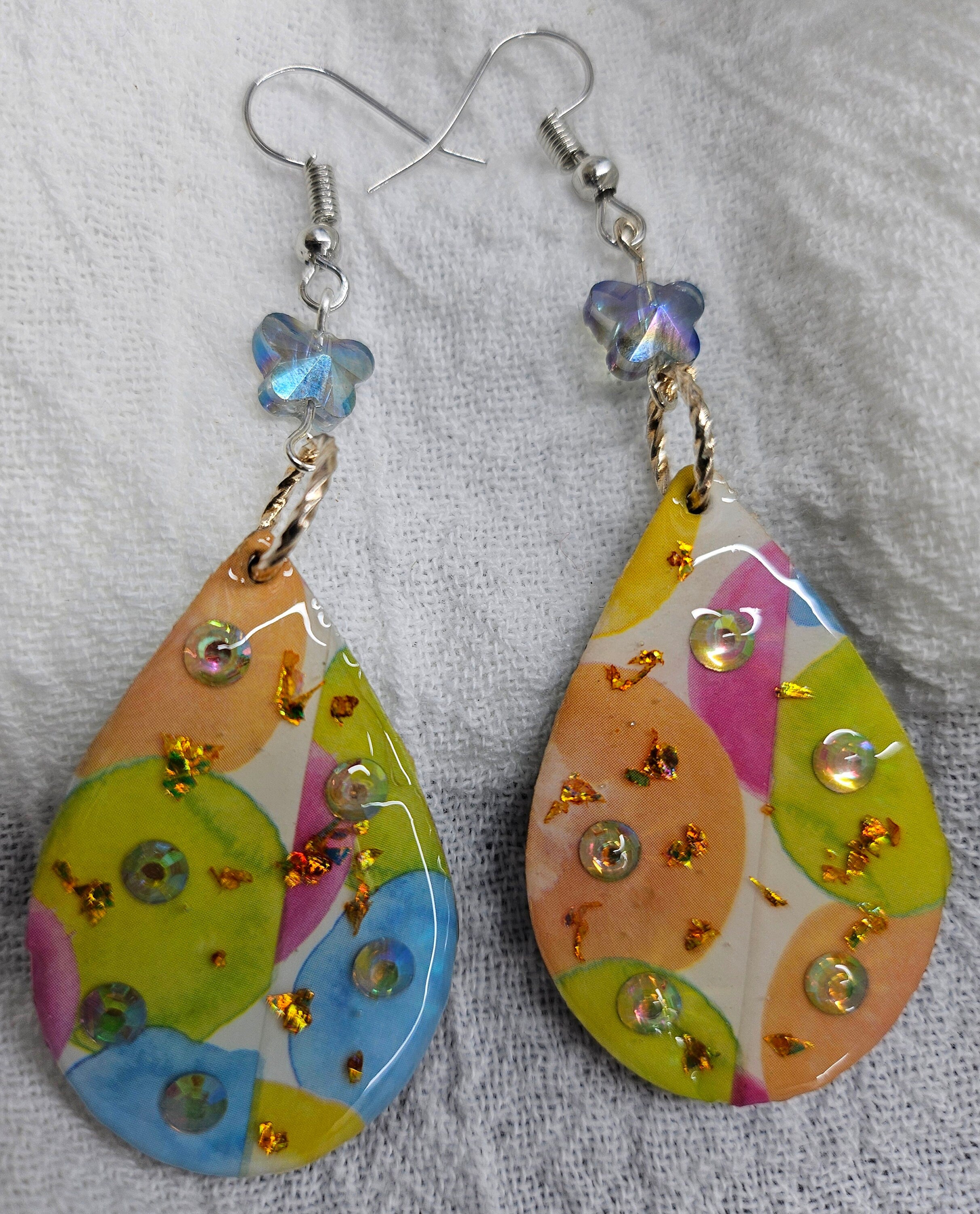 Washi Tape  Crystal Earrings with Handmade Resin Accents Stainless Steel Wire for Comfortable Wear Vibrant Colorful Designs