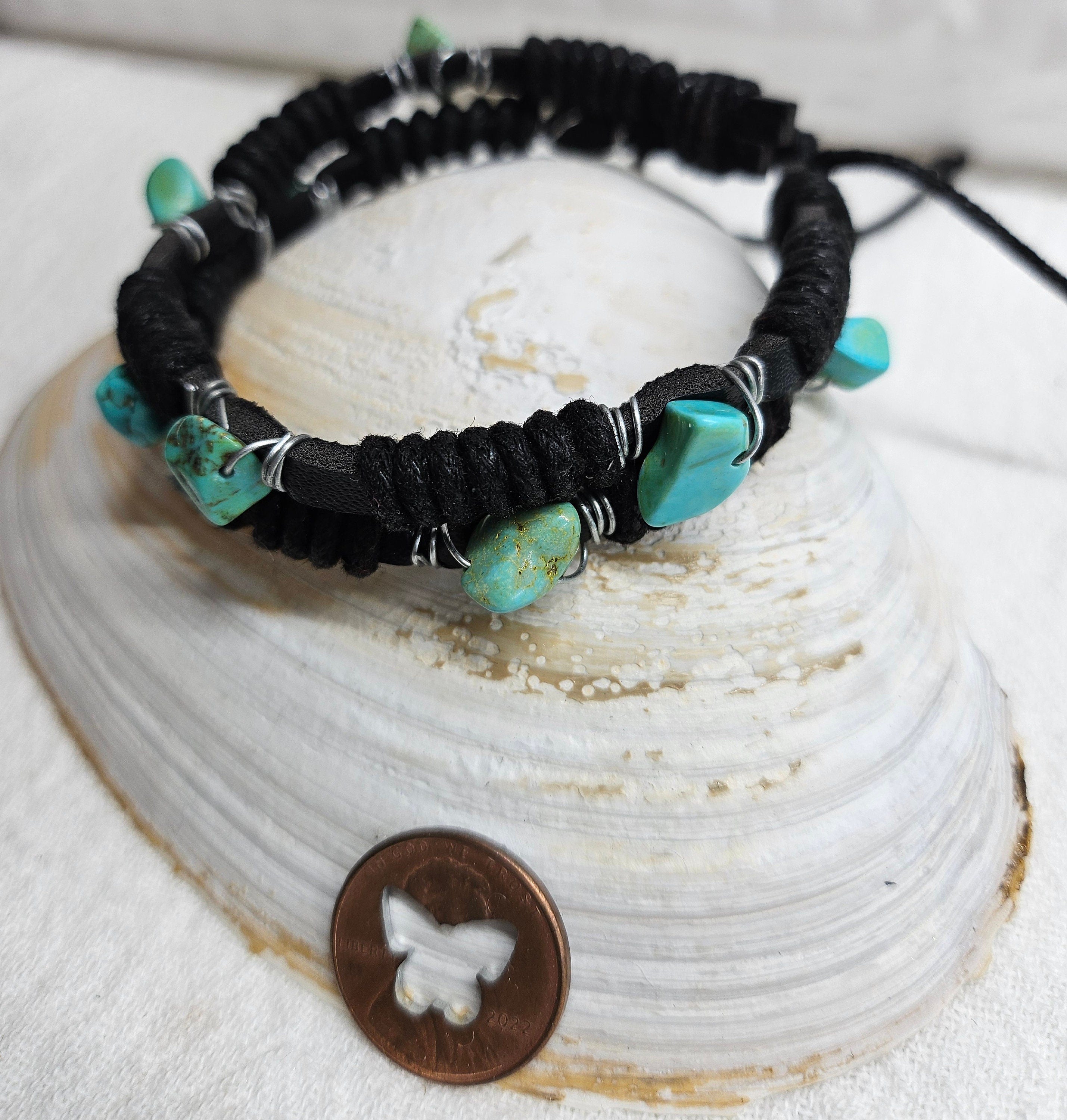 Natural Turquoise  Soft Leather Bracelet for Women - Vibrant Chip Stones Rustic Chic Accessory for Any Occasion