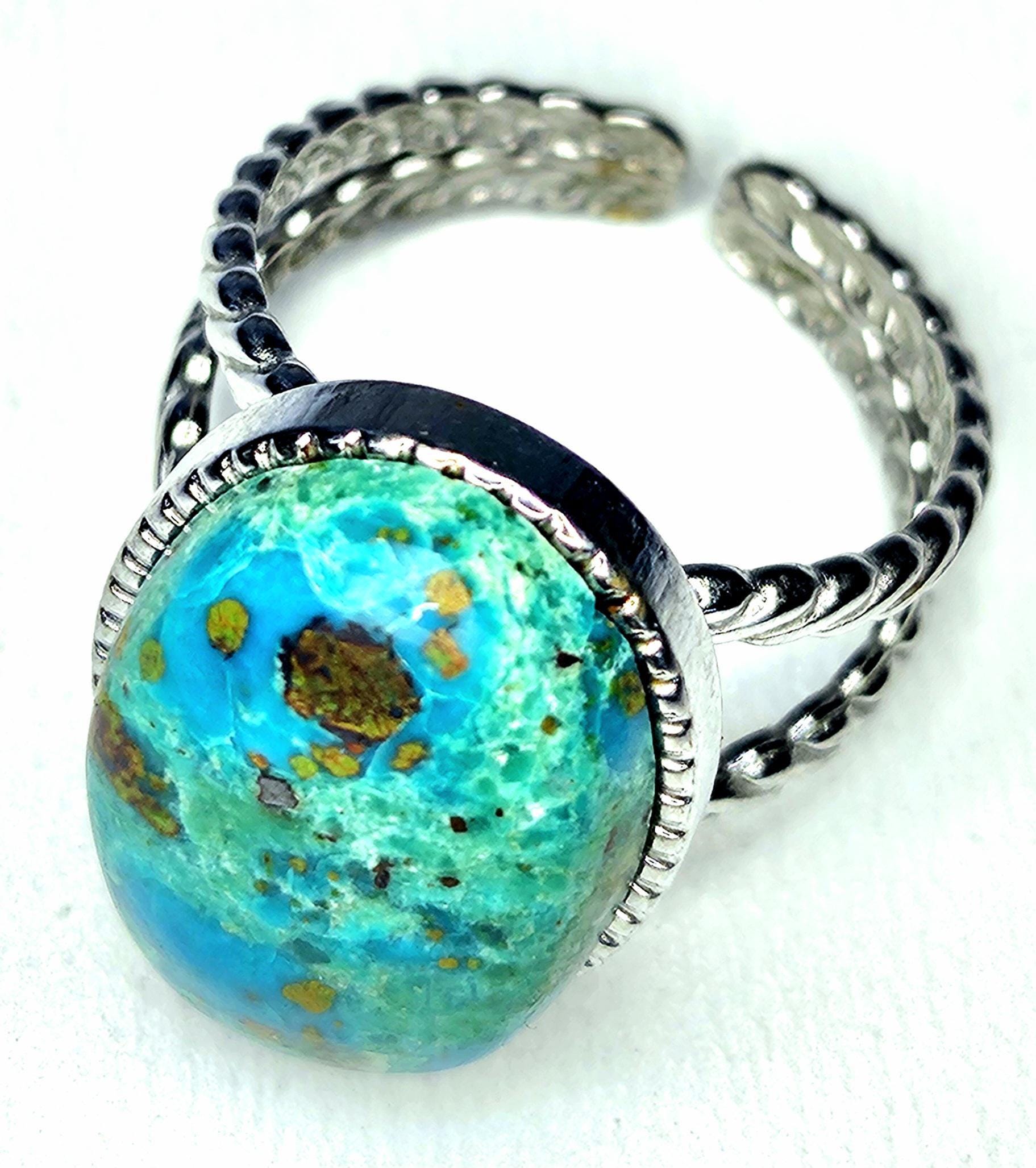 Chrysocolla Adjustable Ring - Handmade Rustic Boho Jewelry Gift for Her - Unique Statement Piece with Free Shipping