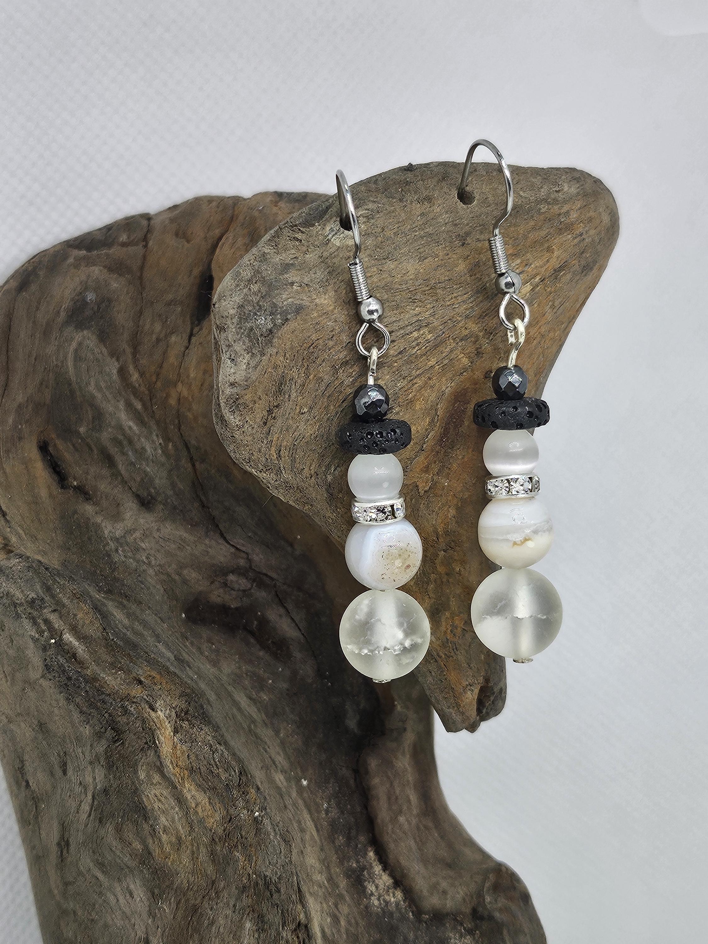 Mother of Pearl Snow man Earrings Rustic Boho Handmade Jewelry Gift for Her Free Shipping | Rustic Boho Jewelry #403