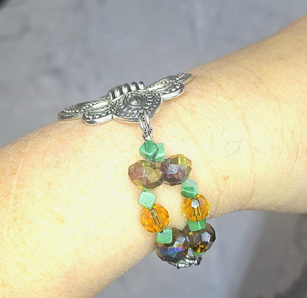 Moss Agate  Fleur De Lis Charm Bracelet for Mardi Gras Celebration Earthy Chic Jewelry Colorful Statement Accessory Perfect Gift
