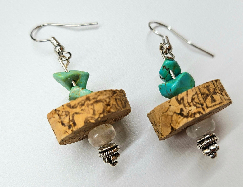 Genuine Turquoise  Wine Cork Earrings for Wine Lovers  Lightweight Stainless Steel Hooks  Stylish Accessories for Fashionable Sips