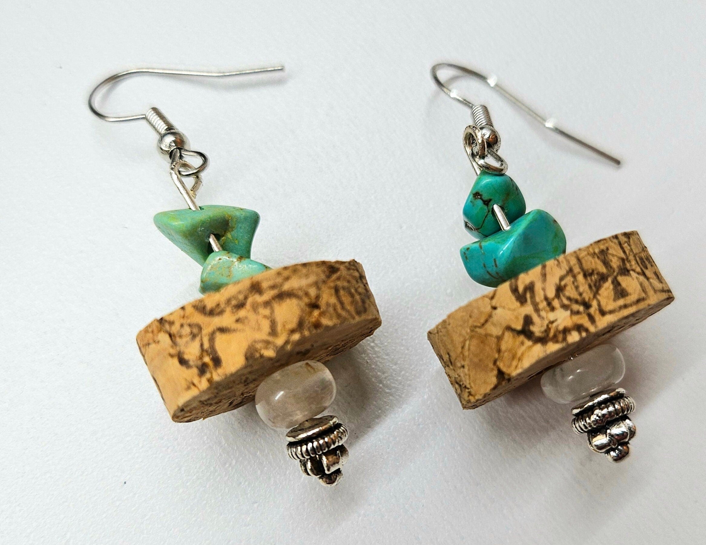 Genuine Turquoise  Wine Cork Earrings for Wine Lovers  Lightweight Stainless Steel Hooks  Stylish Accessories for Fashionable Sips