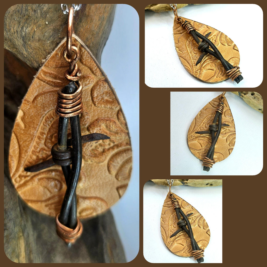 Leather Teardrop Texas Earrings with Embossed Design on Stainless Steel Chain for Ultimate Texas Pride