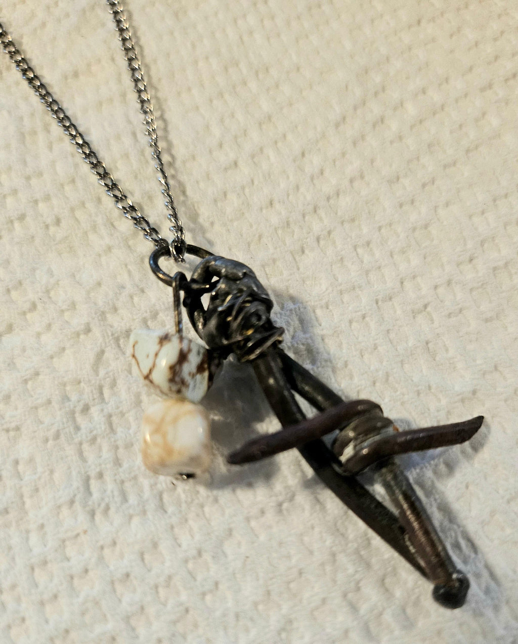 Barbed Wire  White Magnesite Pendant Rustic Boho Handmade Jewelry Gift for Her - Unique Statement Piece with Free Shipping