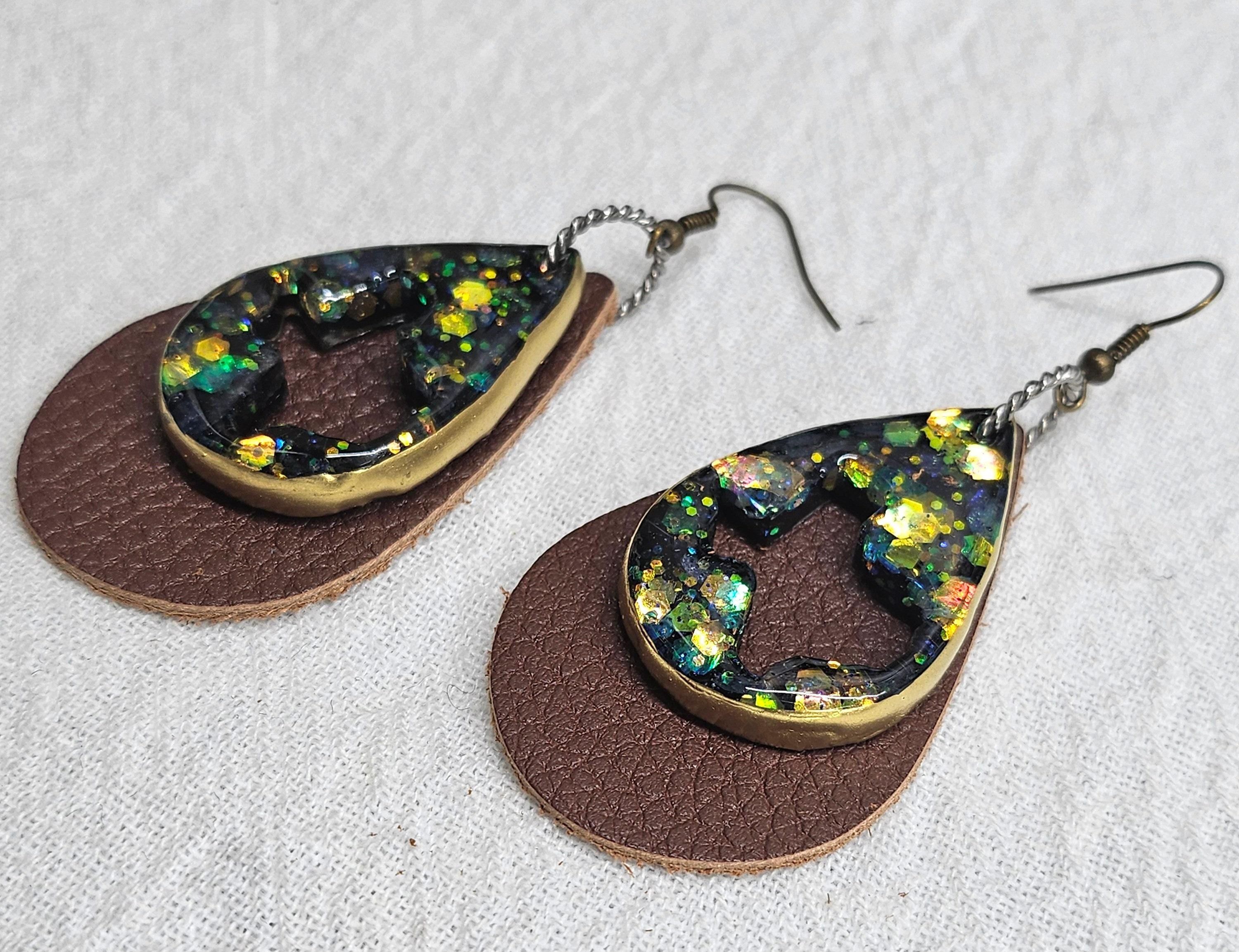 Leather Teardrop Texas Earrings - Handmade Rustic Boho Jewelry Gift for Her - Stylish  Unique Accessory with Free Shipping
