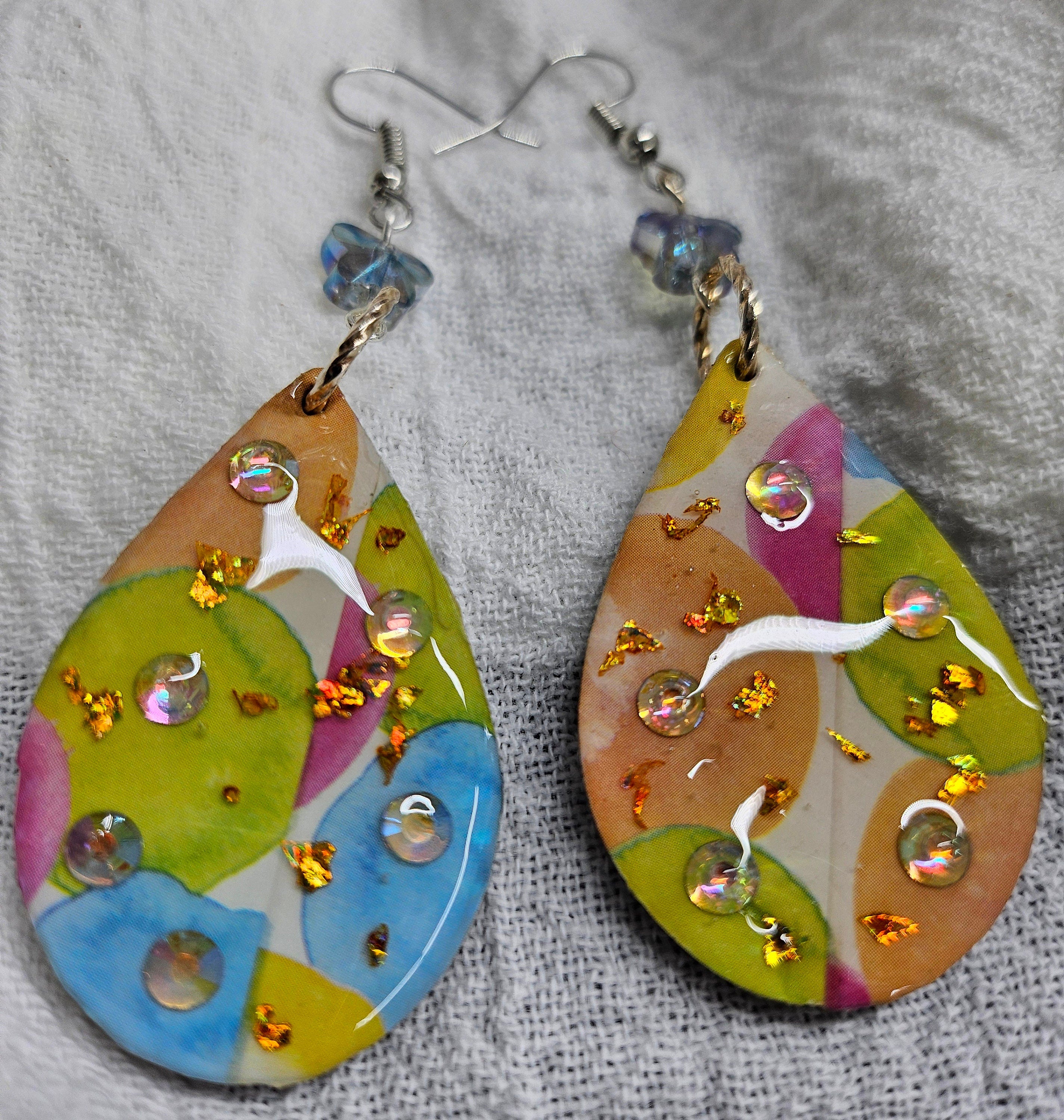 Washi Tape  Crystal Earrings with Handmade Resin Accents Stainless Steel Wire for Comfortable Wear Vibrant Colorful Designs