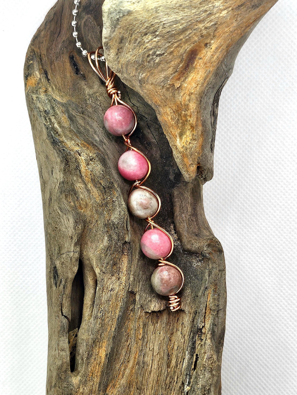 Handmade Pink Agate  Copper Pendant Necklace - Rustic Boho Jewelry Gift for Her - Free Shipping