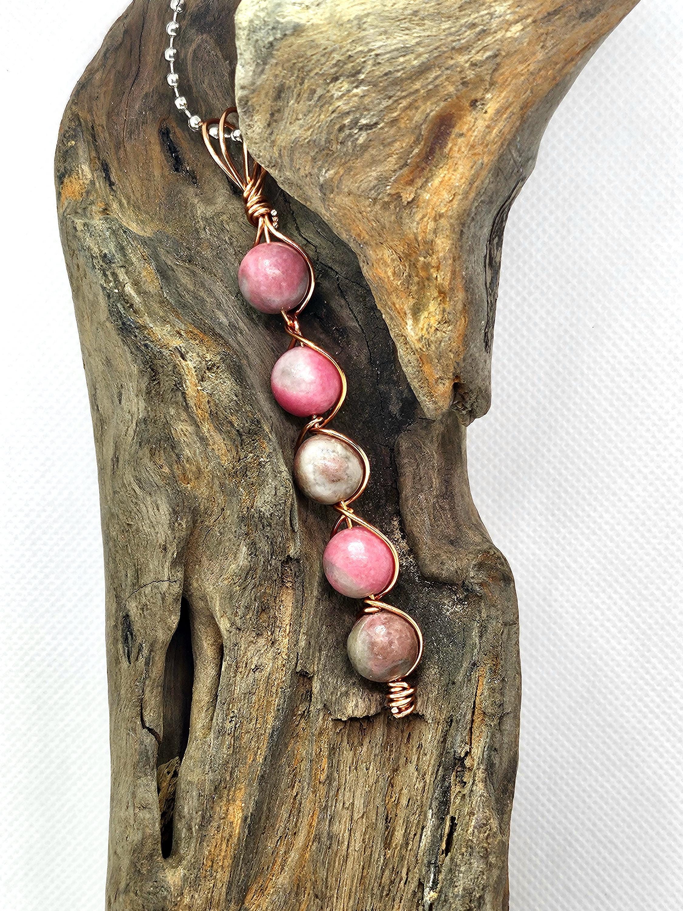 Handmade Pink Agate  Copper Pendant Necklace - Rustic Boho Jewelry Gift for Her - Free Shipping