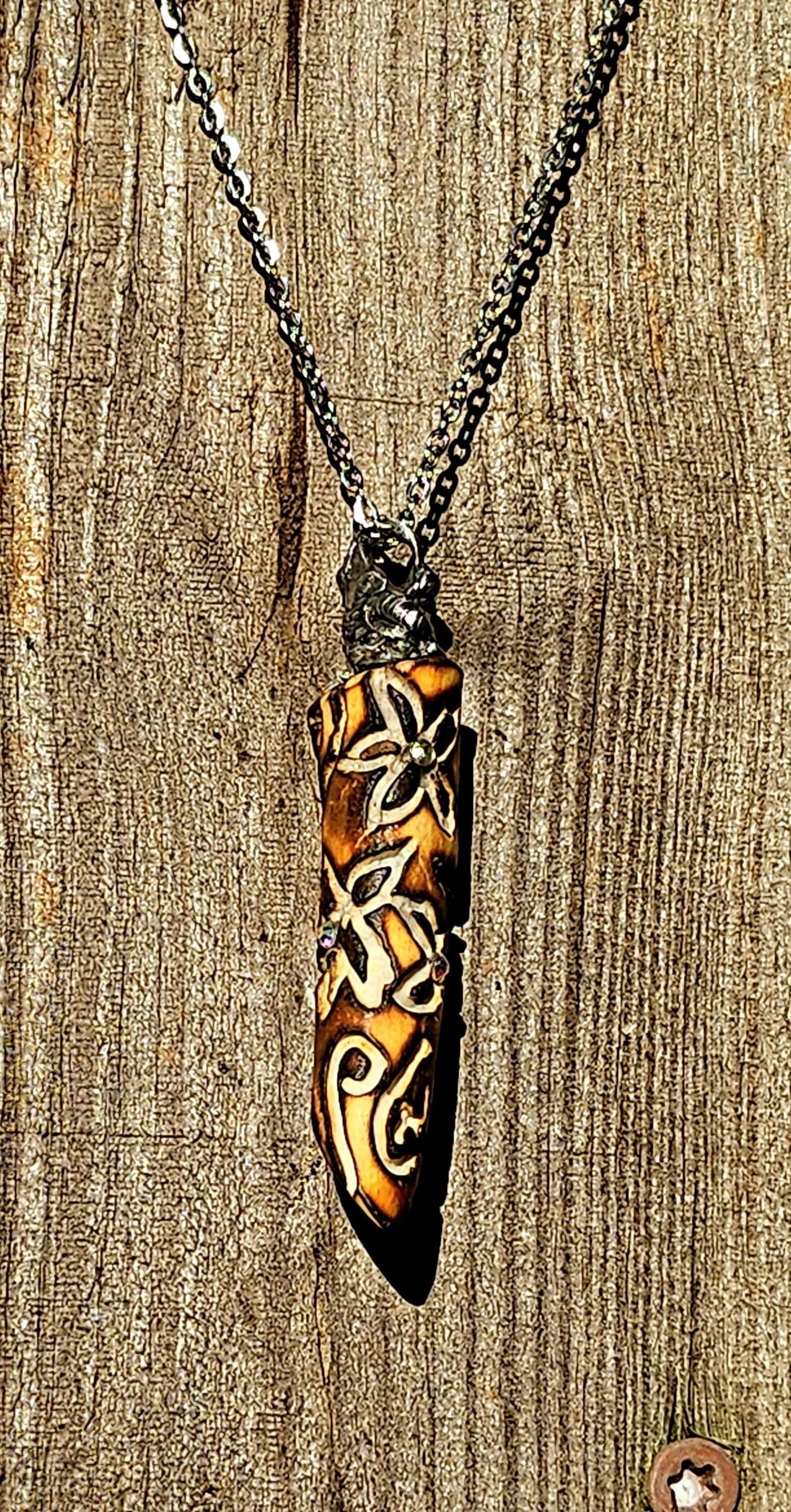 Handcarved Natural Deer Antler Point Pendant  Rustic Boho Handmade Jewelry Gift for Her  Free Shipping  Unique Nature-Inspired Design