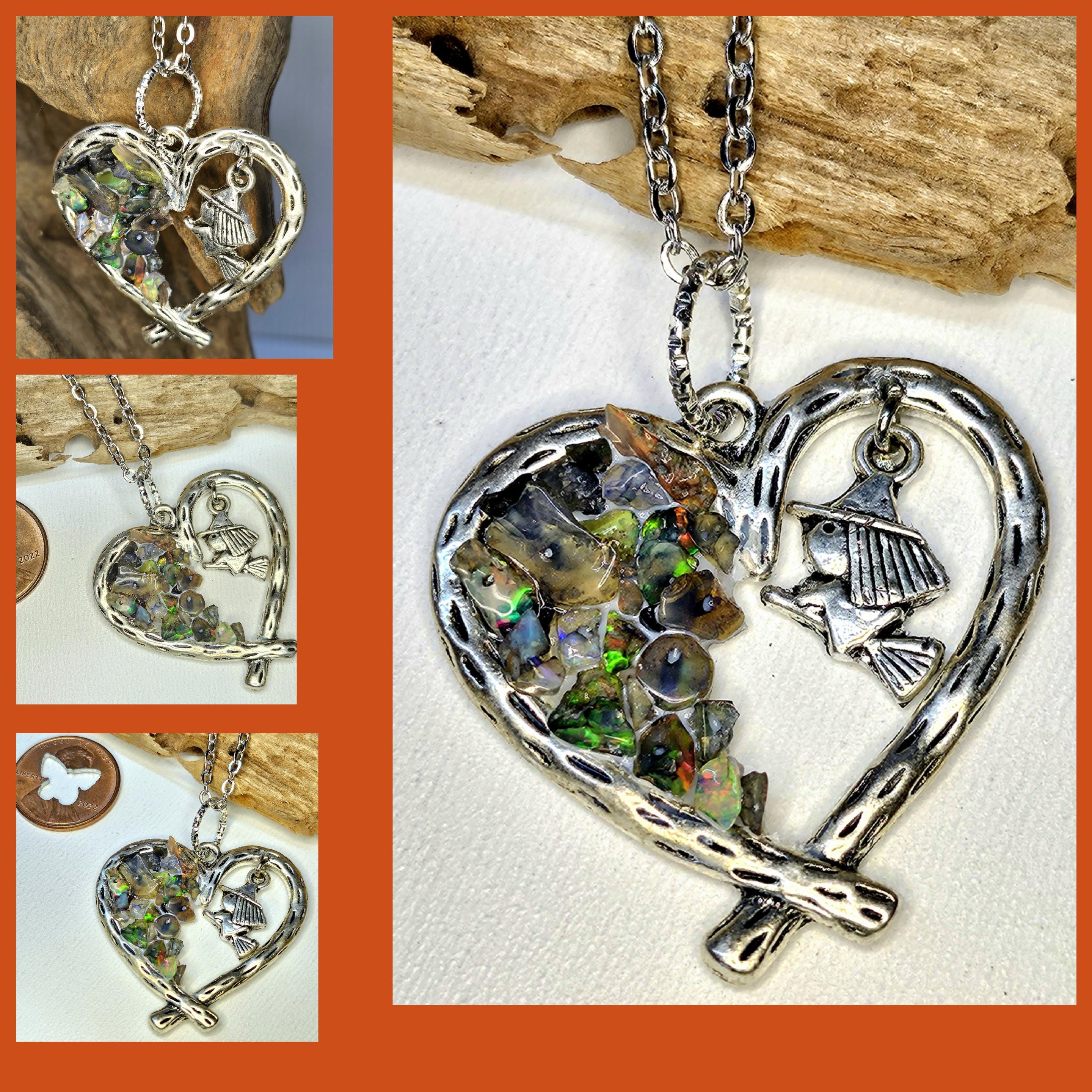 Smoked Opal Witch Charm Pendant Necklace on Stainless Steel Chain for Enchanting Magical Vibes