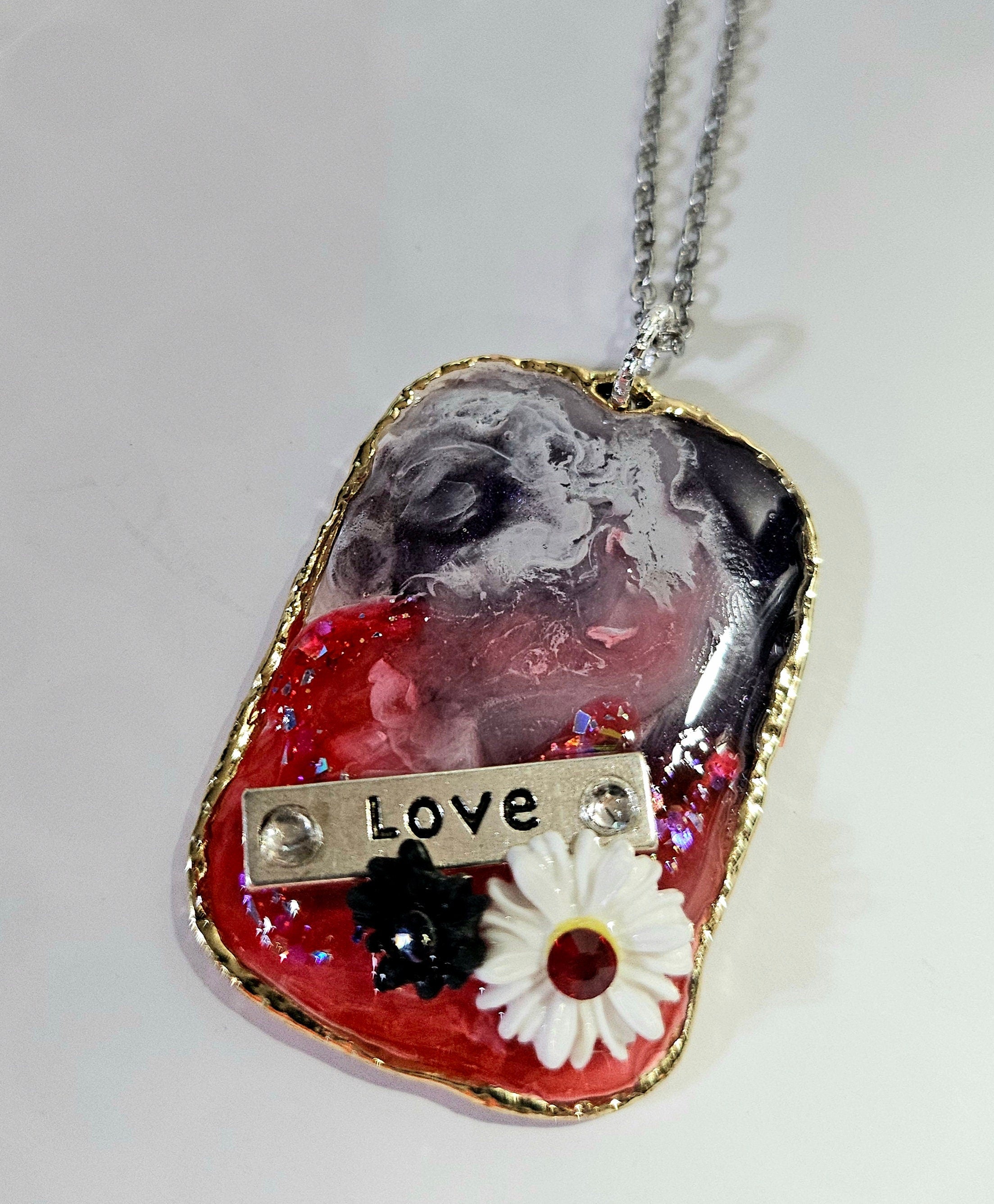 Red White  Blue Resin Pendant Necklace on Durable Stainless Steel Chain for Patriotic Style and Everyday Wear