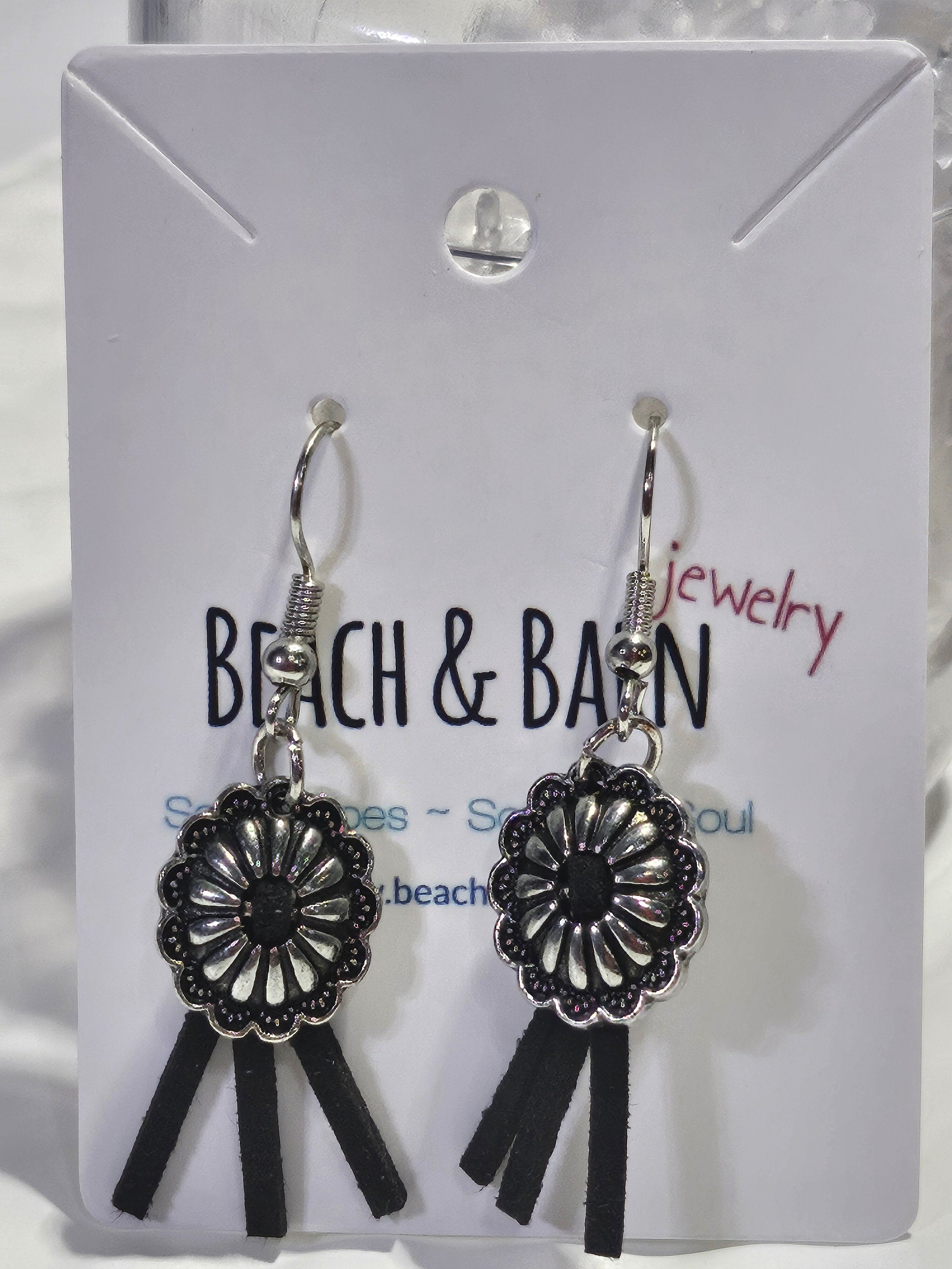 1-Inch Black Leather Concho Earrings with Stainless Steel Hooks for Trendy Style  All-Day Comfort