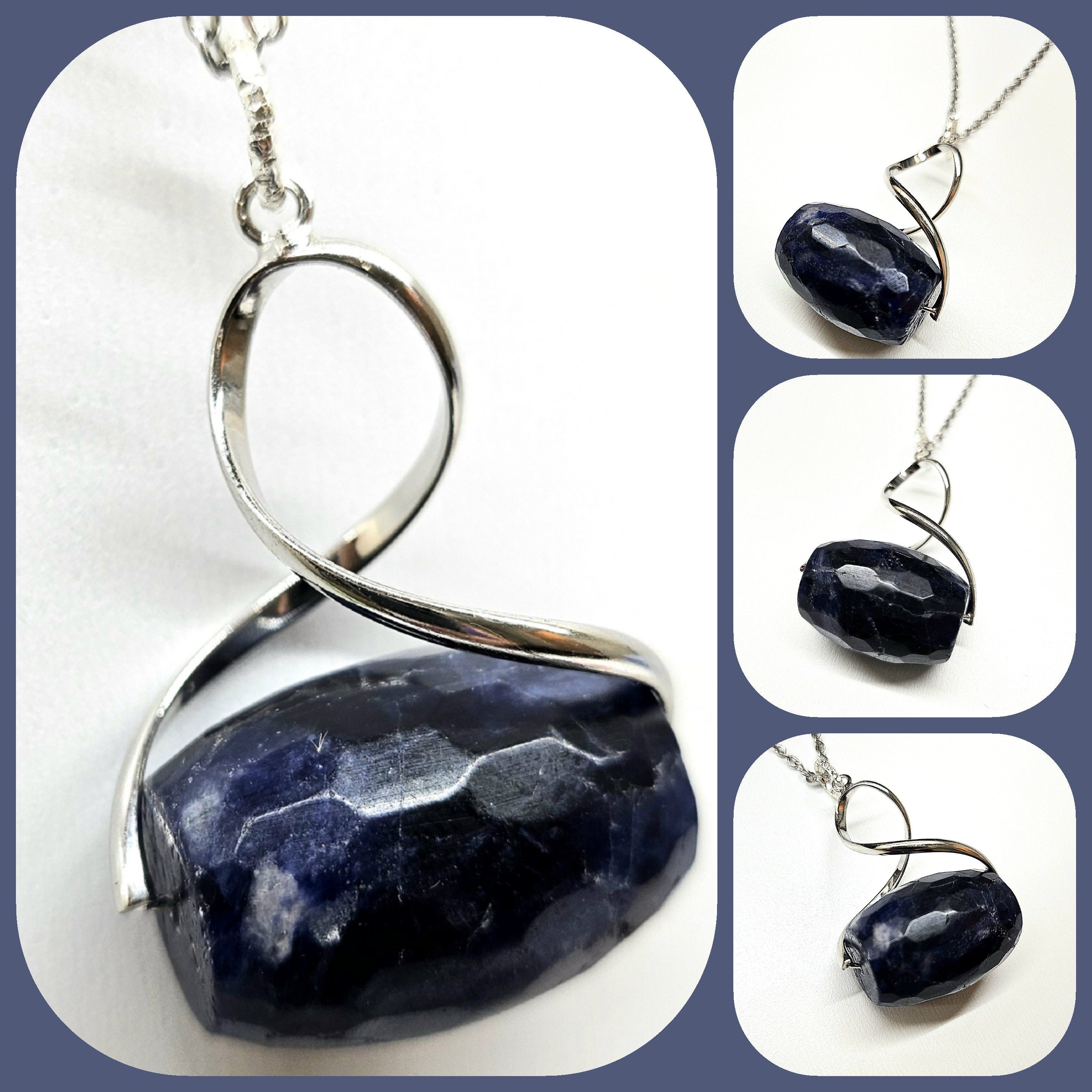 Lapis Lazuli Faceted Barrel Pendant Necklace on Durable Stainless Steel Chain for Courage Truth and Royal Blue Elegance in Gemstone Jewelry