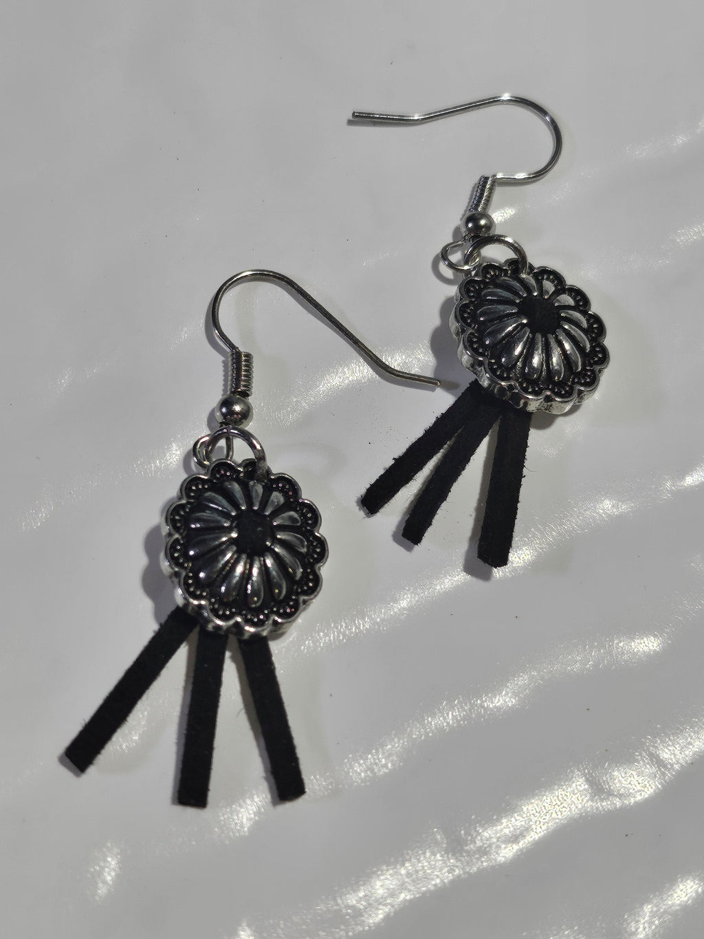 1-Inch Black Leather Concho Earrings with Stainless Steel Hooks for Trendy Style  All-Day Comfort