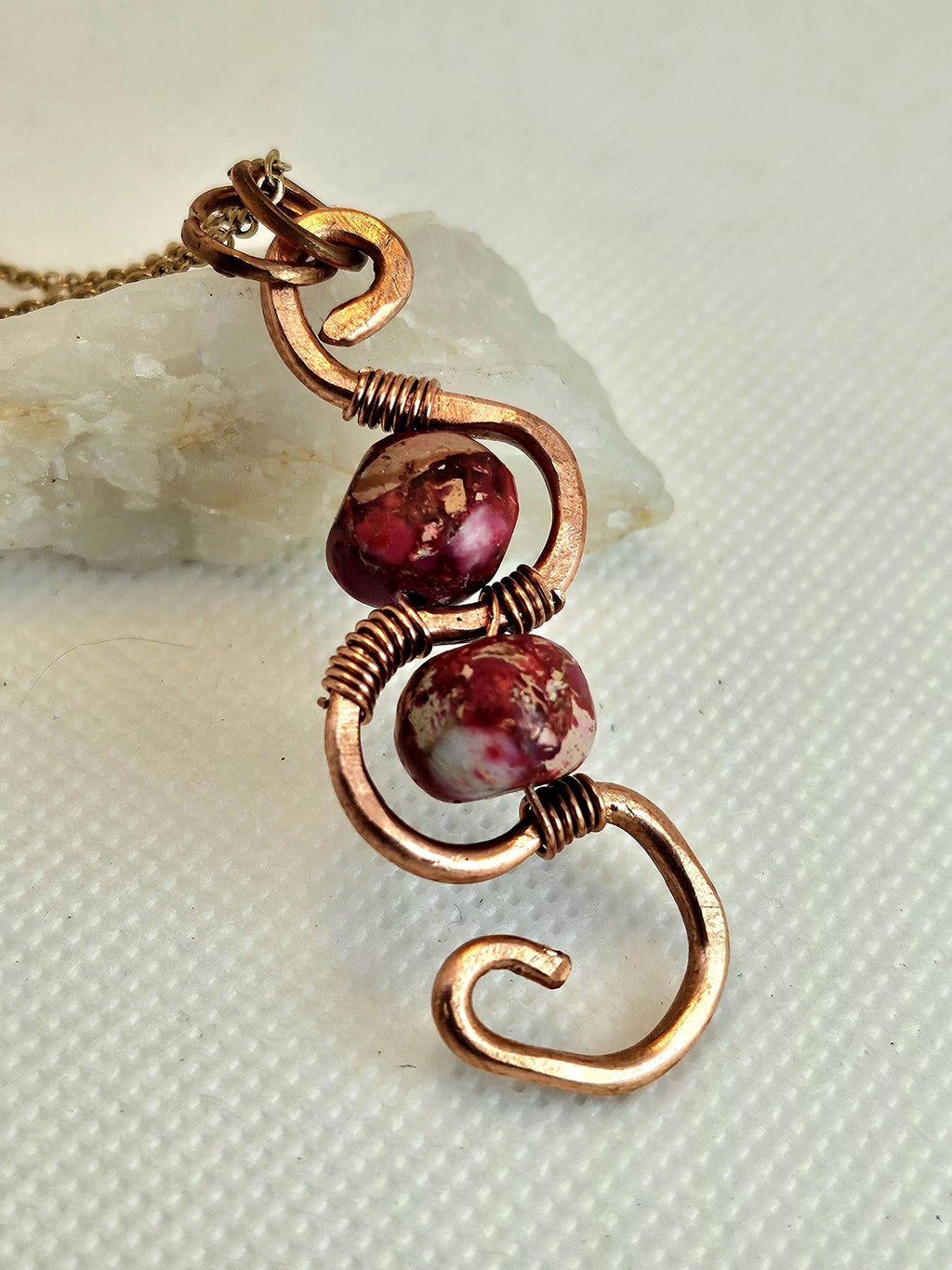 Hand Textured Copper  Stone Pendant - Rustic Boho Handmade Jewelry Gift for Her - Unique Artisan Necklace with FREE SHIPPING