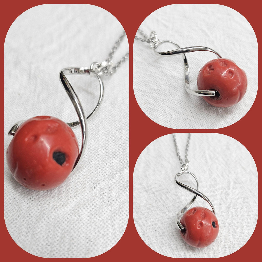 Red Coral Pendant Necklace for Women  Rustic Boho Handmade Jewelry Gift  Unique Ocean-Inspired Accessory with Free Shipping