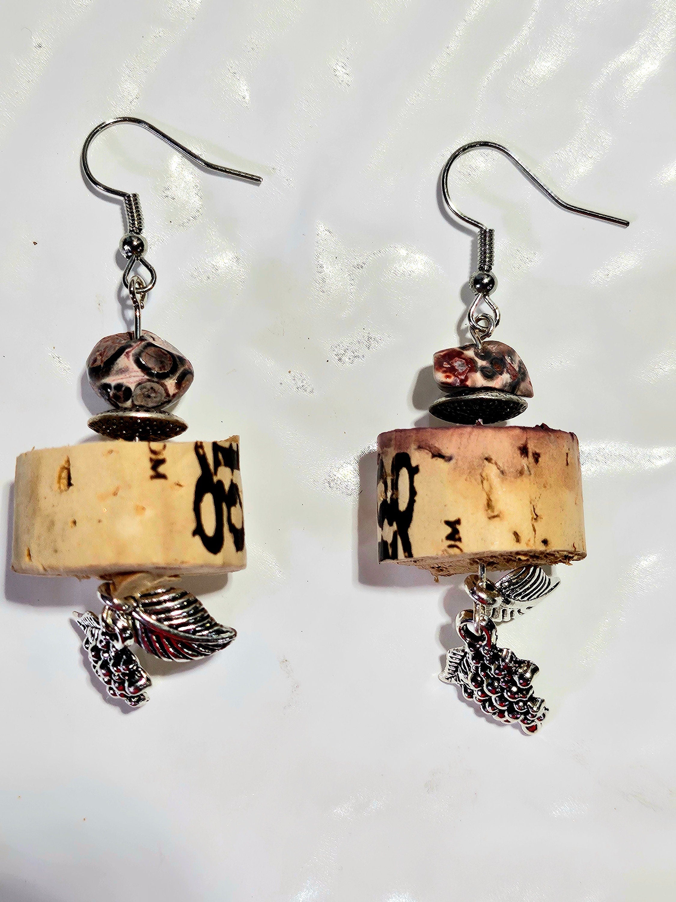 Leopard Skin Jasper  Cork Earrings with Stainless Steel Hooks - Lightweight Unique Nature-Inspired Jewelry for Stylish Adventures