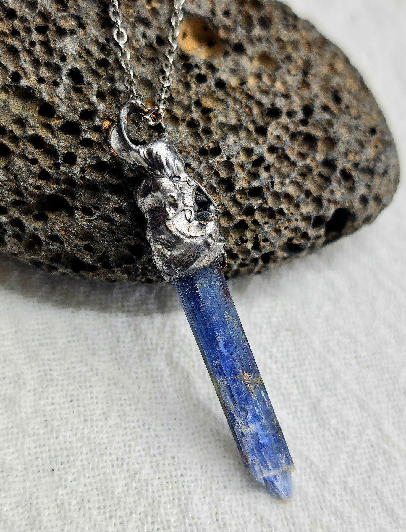 Kyanite  Silver Solder Pendant Necklace - Enchanting Blue Gem Jewelry for Magical Style  Everyday Elegance