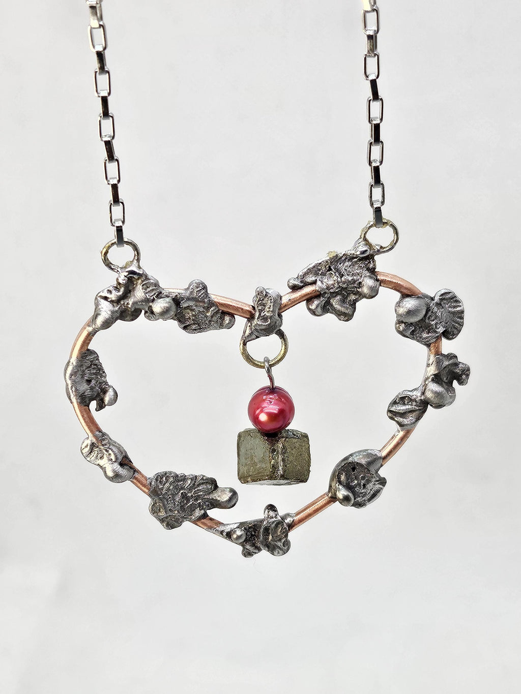 Handcrafted Pink Freshwater Pearl Necklace  Earring Set with Sparkling Pyrite Accents Durable Copper Wire Stainless Steel Hooks