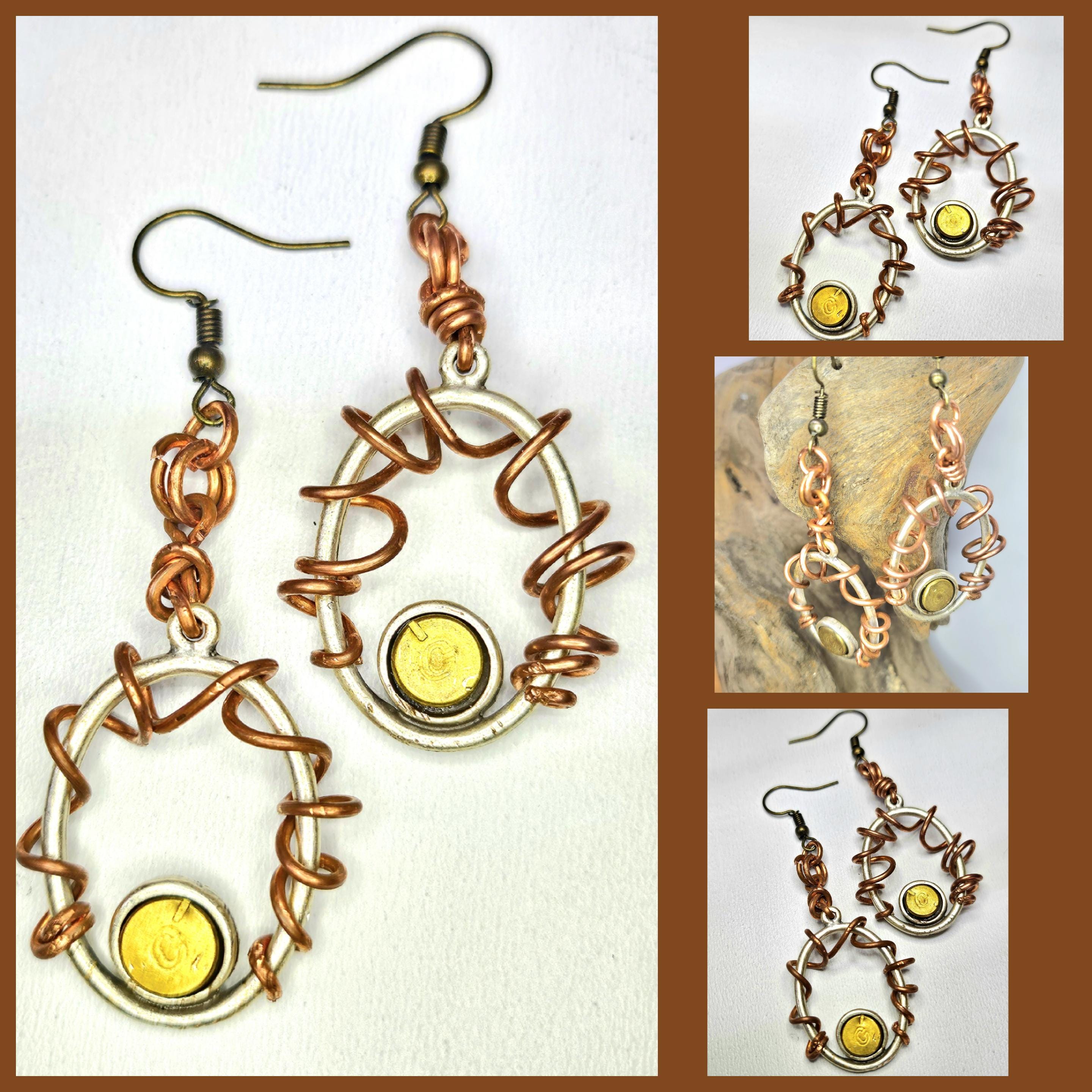22 Bullet Brass  Copper Wire Earrings with STAINLESS STEEL Hooks for Positive Energy  Unique Style