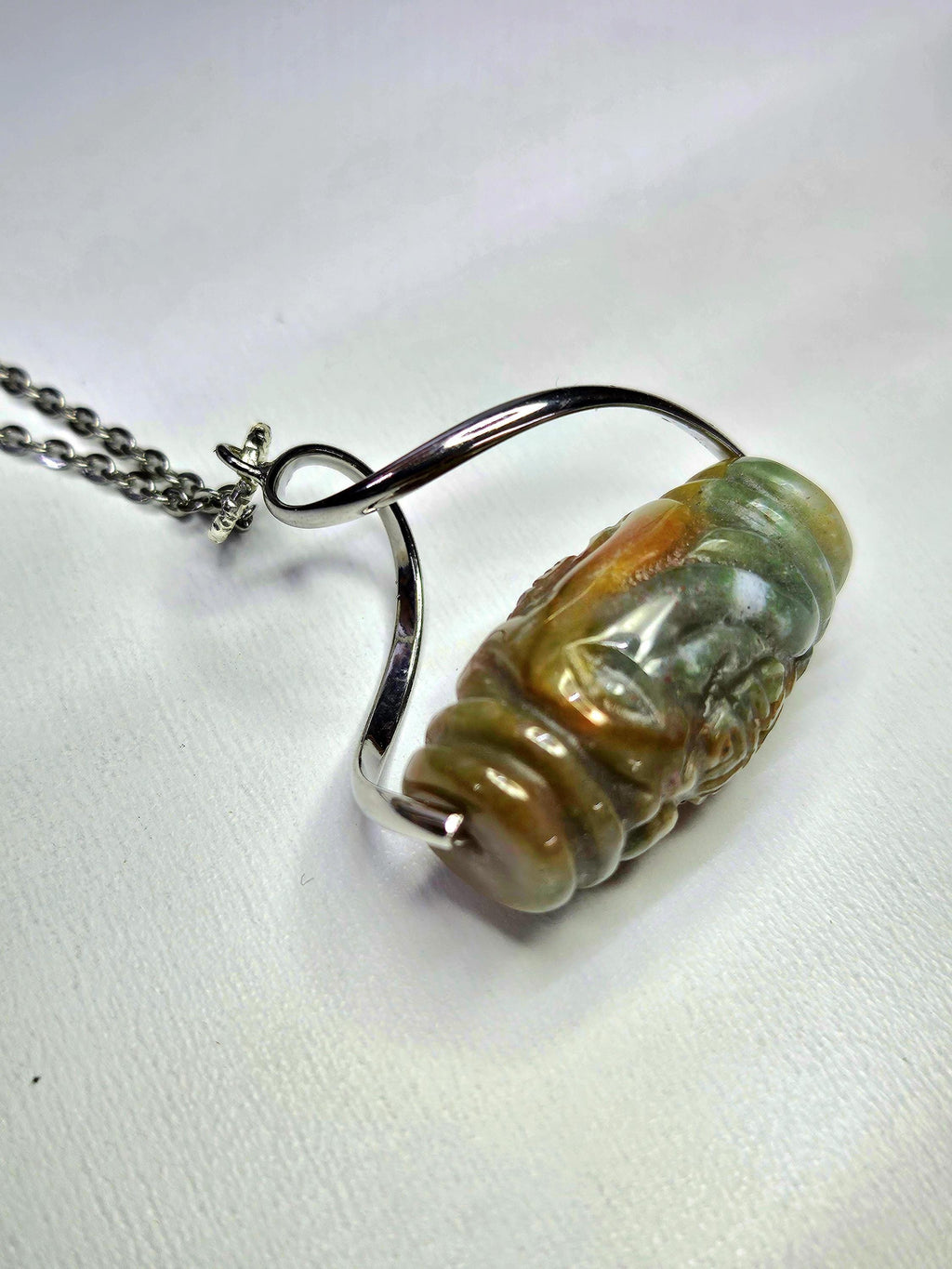 Handmade Carved Jadeite Stone Pendant - Rustic Boho Jewelry Gift for Her - Unique Nature-Inspired Design with Free Shipping