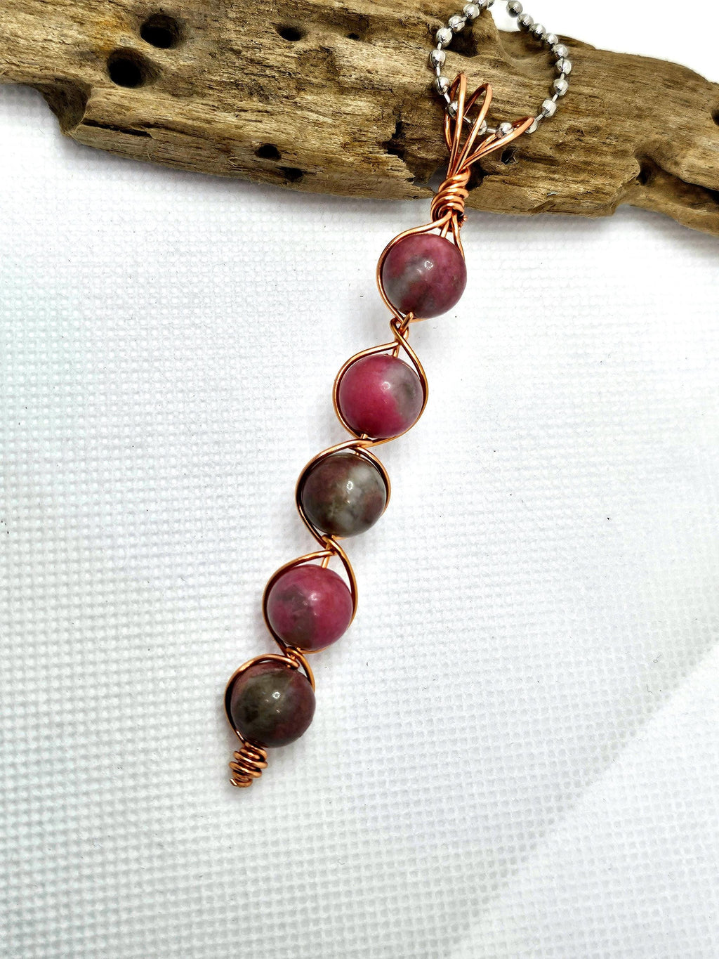 Handmade Pink Agate  Copper Pendant Necklace - Rustic Boho Jewelry Gift for Her - Free Shipping