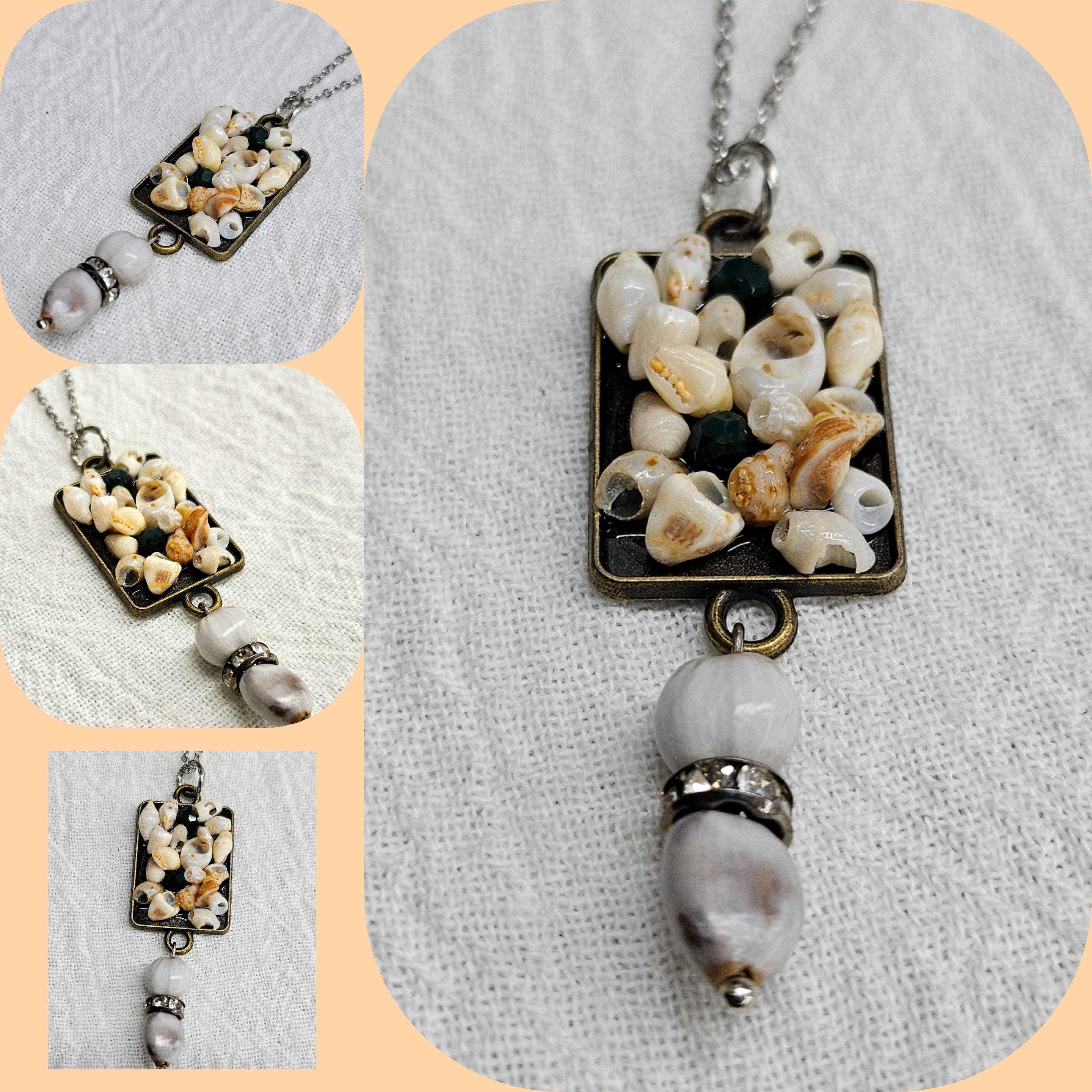 Hawaiian Jobs Tears  Sea Shell Pendant Rustic Boho Handmade Jewelry Gift for Her with Free Shipping  Unique Beachy Accessory for Weddings