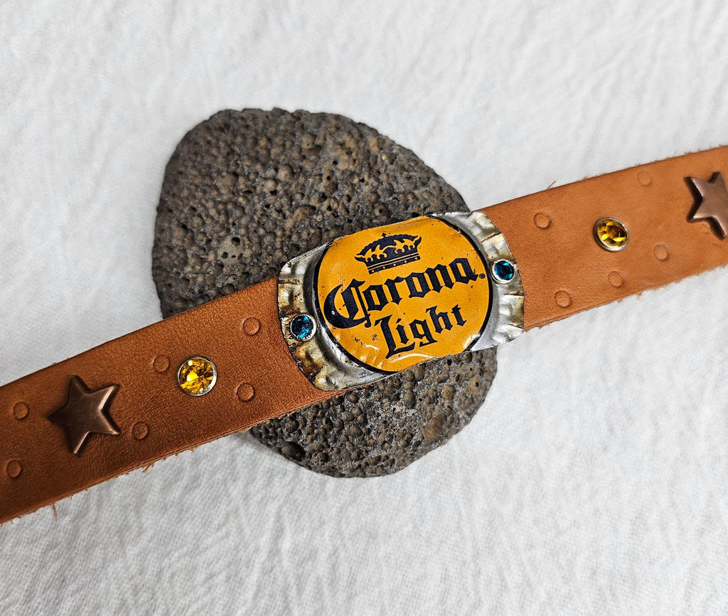 Beer Top Leather Cuff Bracelet - Rustic Boho Handmade Accessory - Unique Jewelry Gift for Her - Free Shipping  Statement Piece 387
