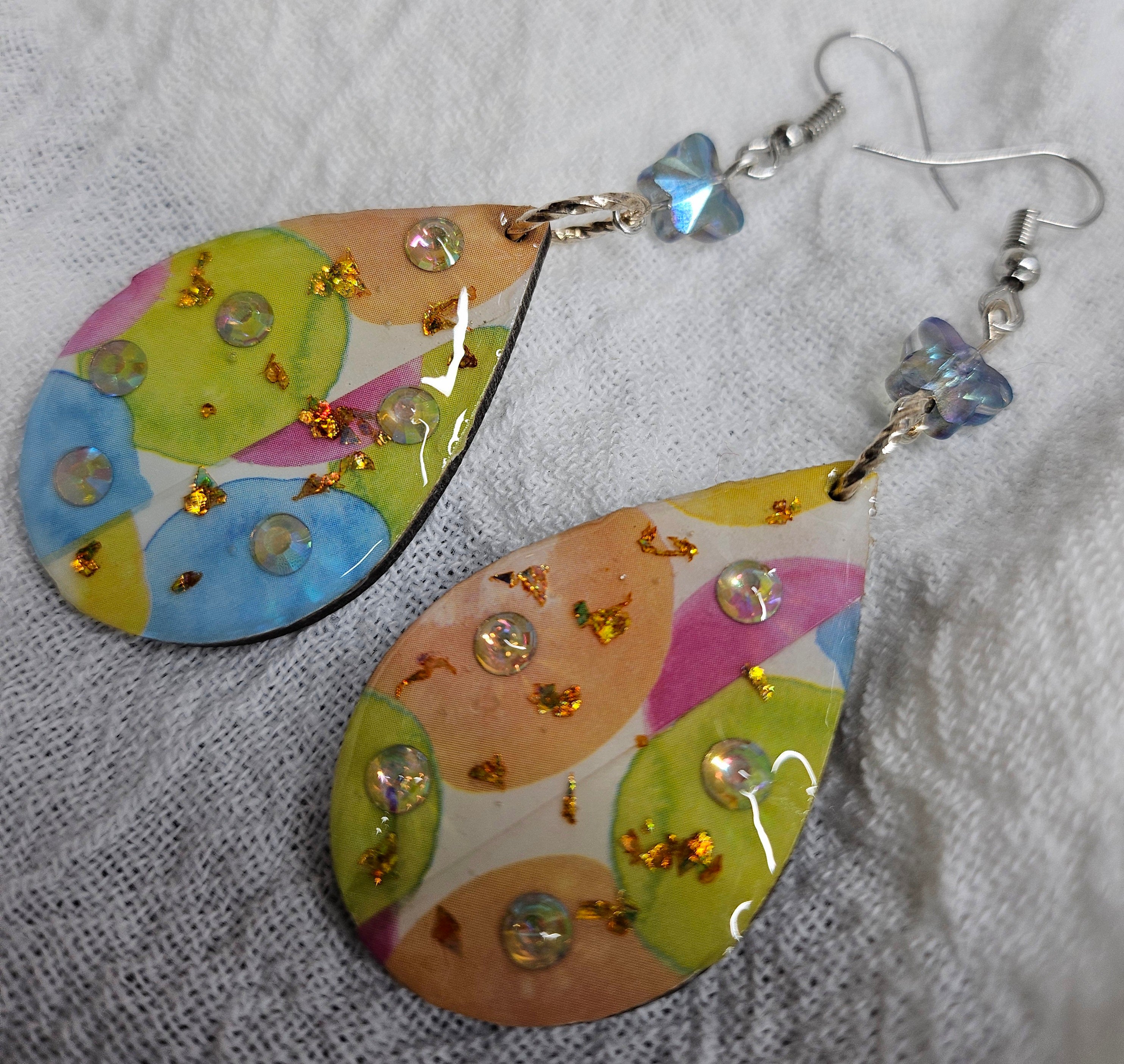 Washi Tape  Crystal Earrings with Handmade Resin Accents Stainless Steel Wire for Comfortable Wear Vibrant Colorful Designs