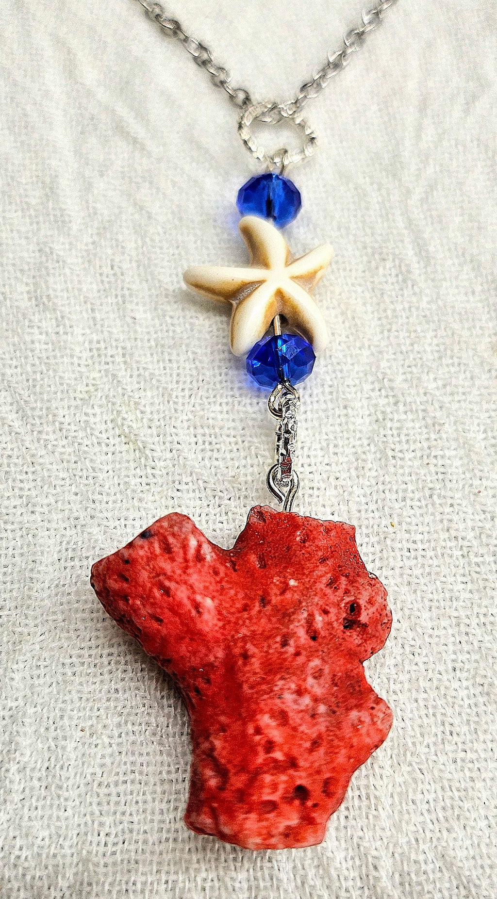 Red Coral  Magnesite Star Pendant - Rustic Boho Handmade Jewelry Gift for Her - Unique Statement Piece with Free Shipping