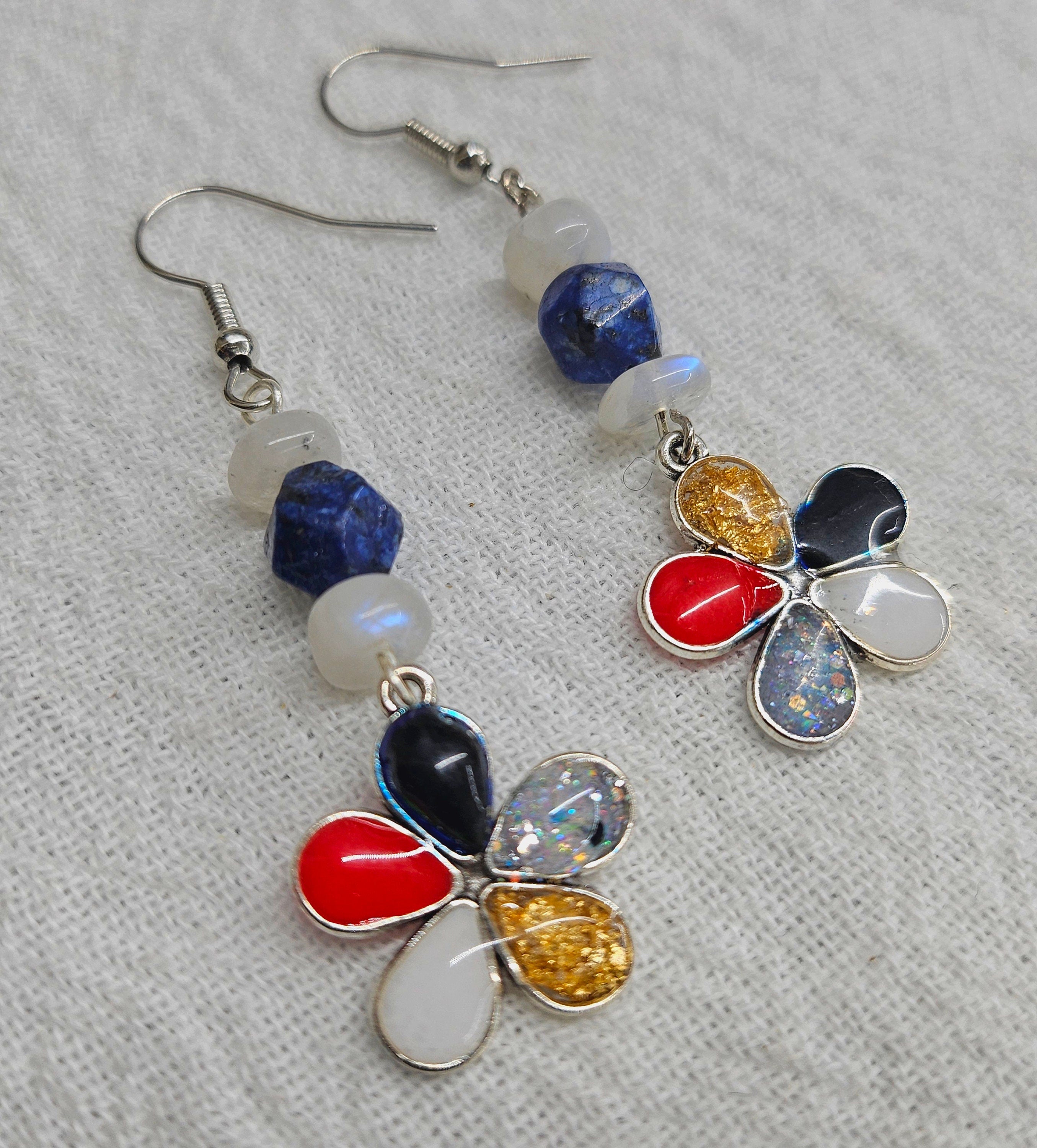 Sodalite  Moonstone Dangle Earrings with Stainless Steel Hooks for Lightweight Comfort and Unique Style