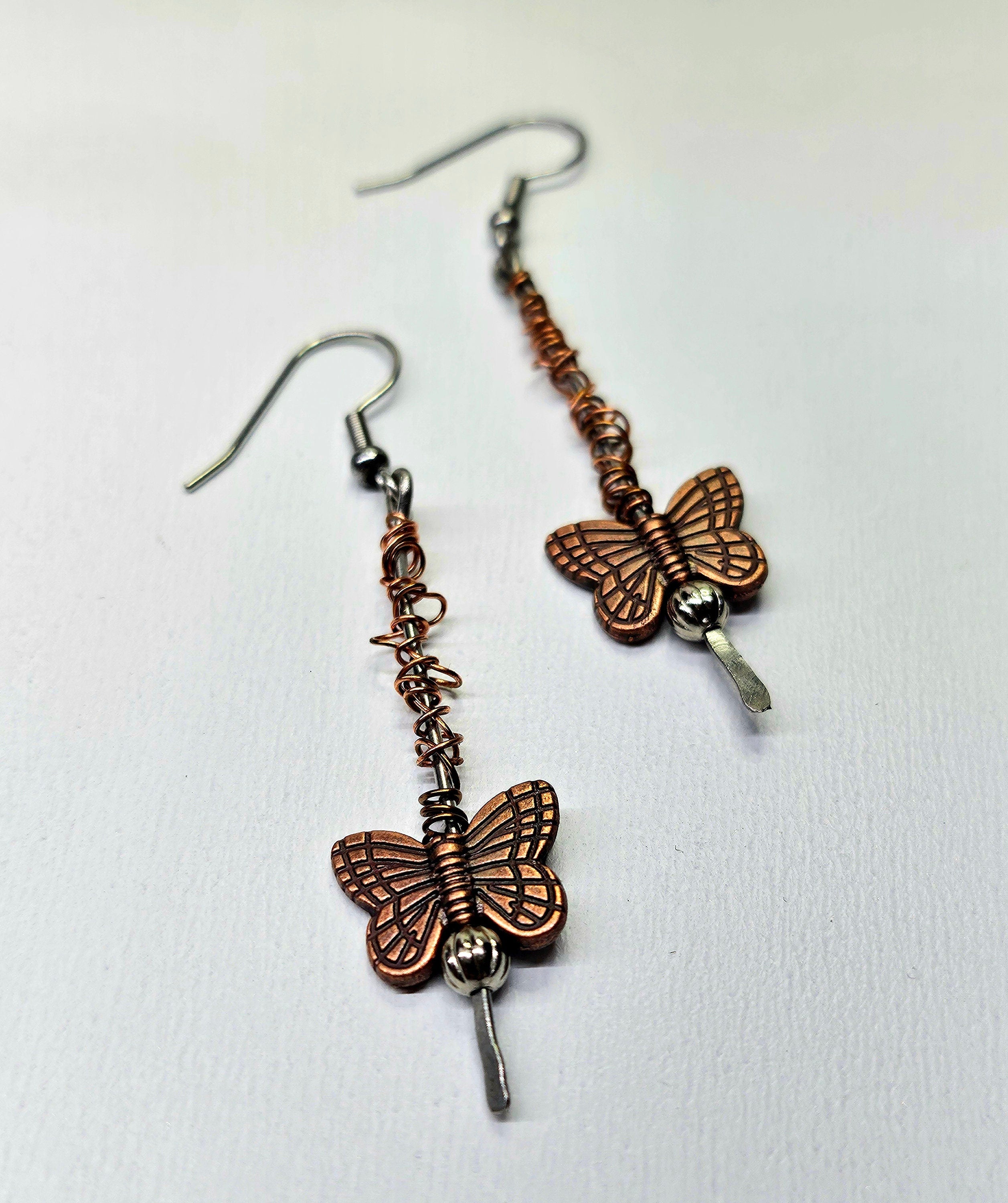 Copper Butterfly Dangle Earrings with Stainless Steel Hooks for Whimsical Fashion Lovers