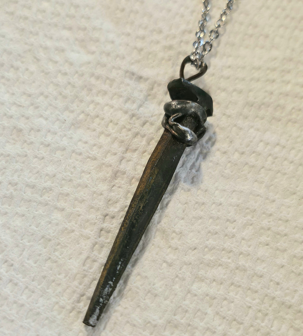 Rustic Horse Shoe Nail Pendant Necklace for Good Luck and Prosperity Wire-Wrapped with Durable Stainless Steel Chain Stylish Superstitious