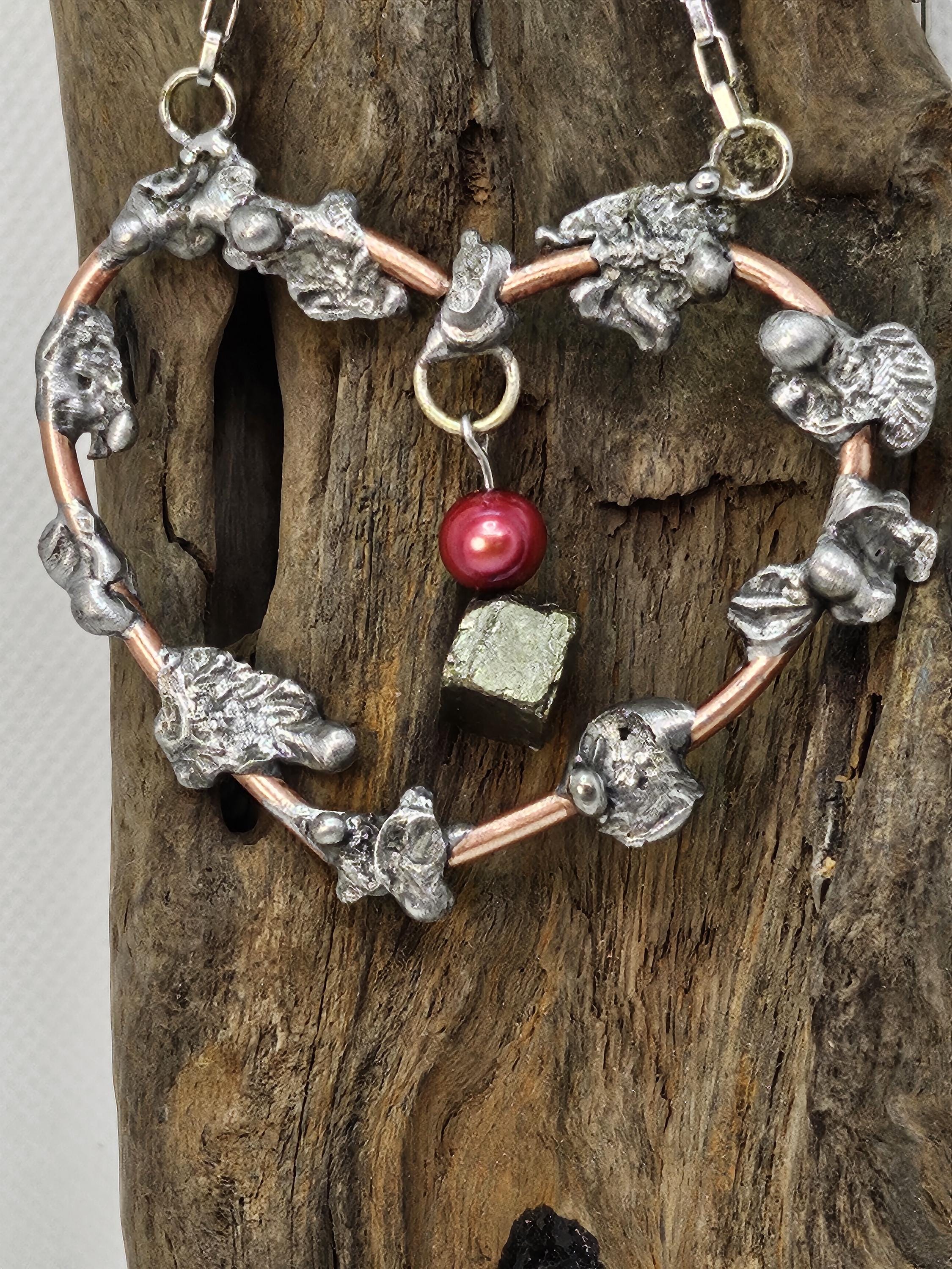 Handcrafted Pink Freshwater Pearl Necklace  Earring Set with Sparkling Pyrite Accents Durable Copper Wire Stainless Steel Hooks