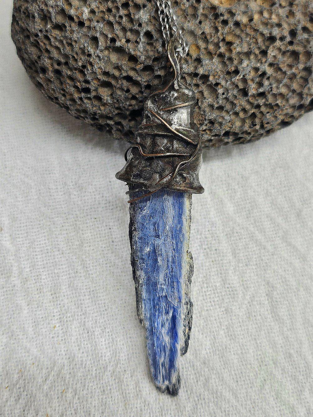 Kyanite  Silver Solder Pendant Necklace - Enchanting Blue Gem Jewelry for Magical Style  Everyday Elegance