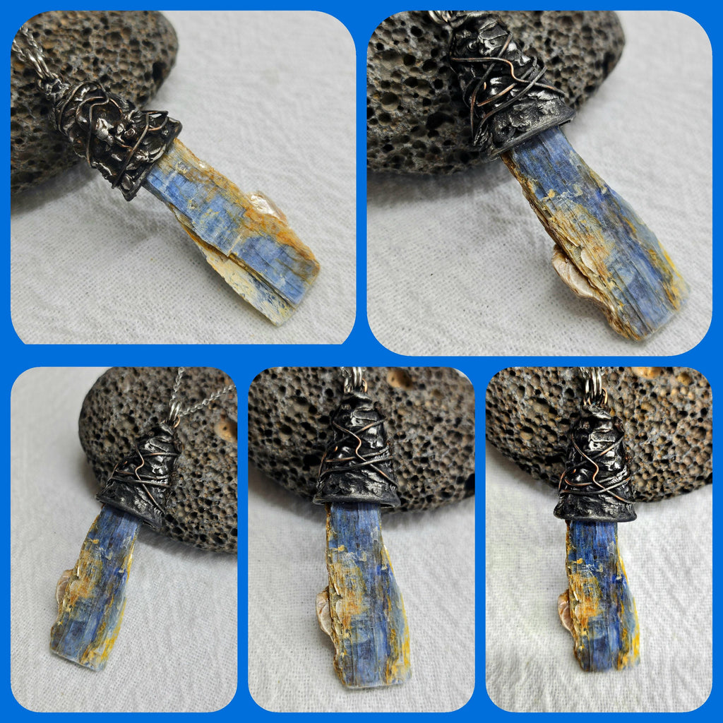 Blue Kyanite & Silver Solder Pendant Rustic Boho Handmade Jewelry Gift for Her Free Shipping | Rustic Boho Jewelry #389