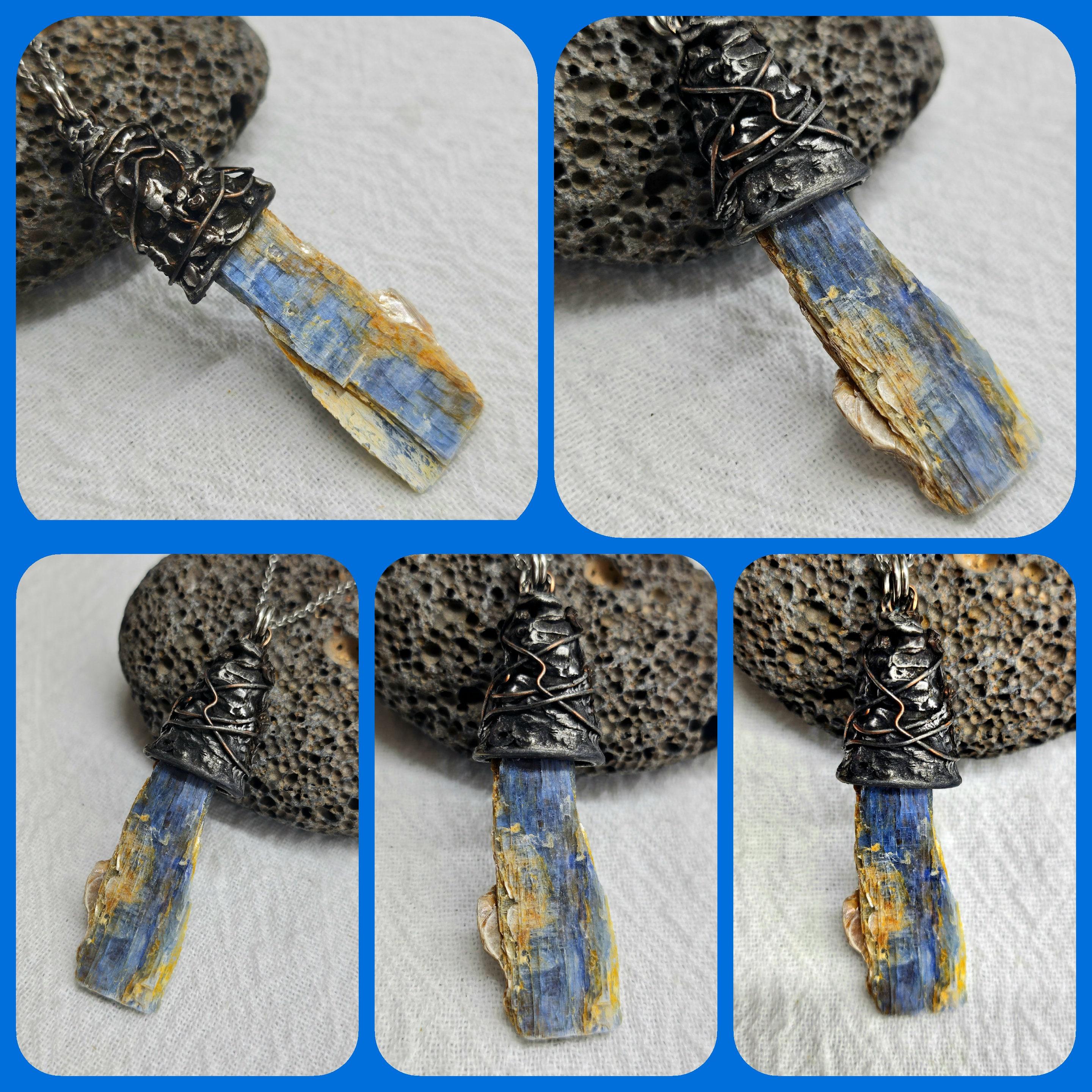 Blue Kyanite & Silver Solder Pendant Rustic Boho Handmade Jewelry Gift for Her Free Shipping | Rustic Boho Jewelry #389