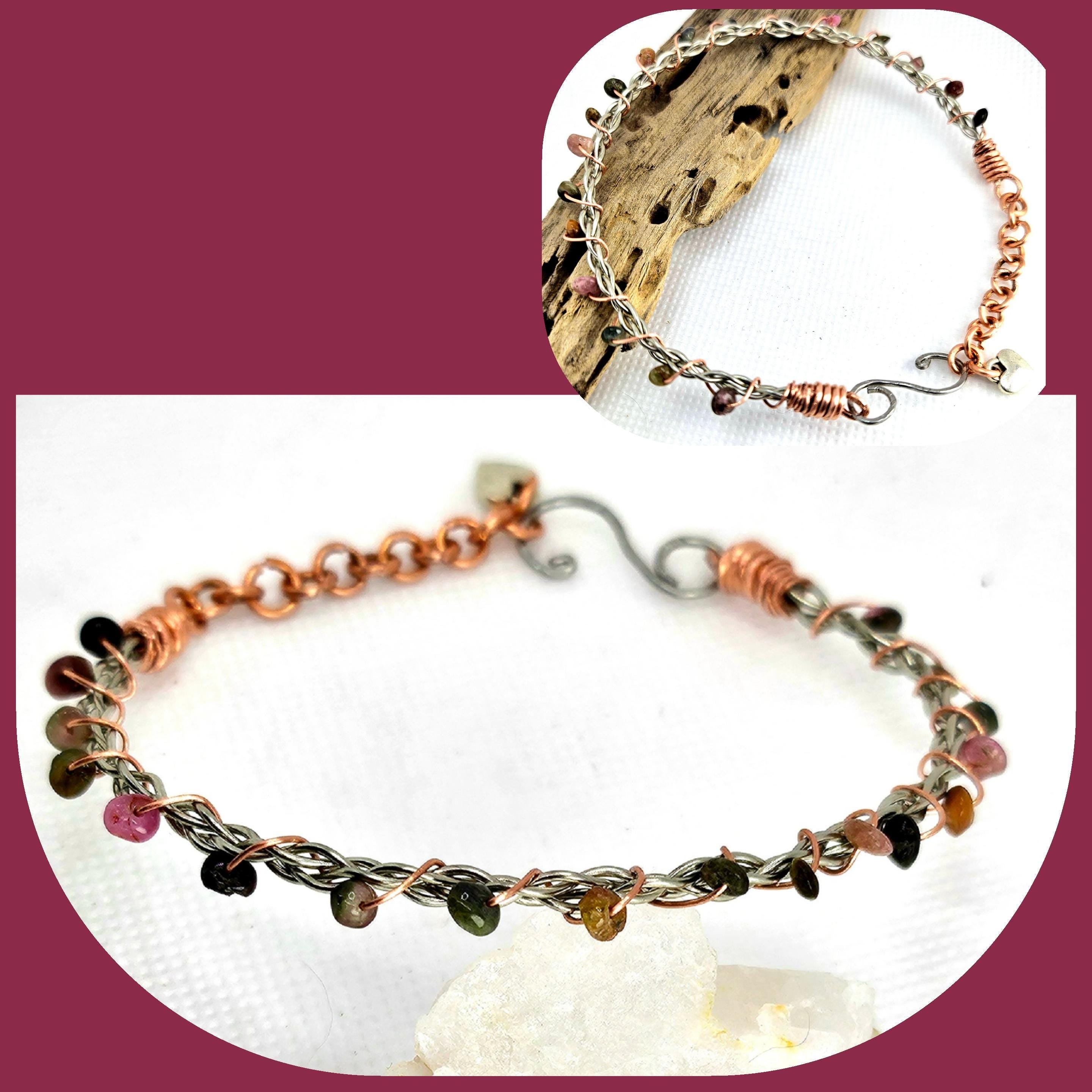 Handmade Tourmaline  Copper Stone Bangle Bracelet - Unique Rustic Boho Jewelry Gift for Her - FREE SHIPPING Rainbow Accessory