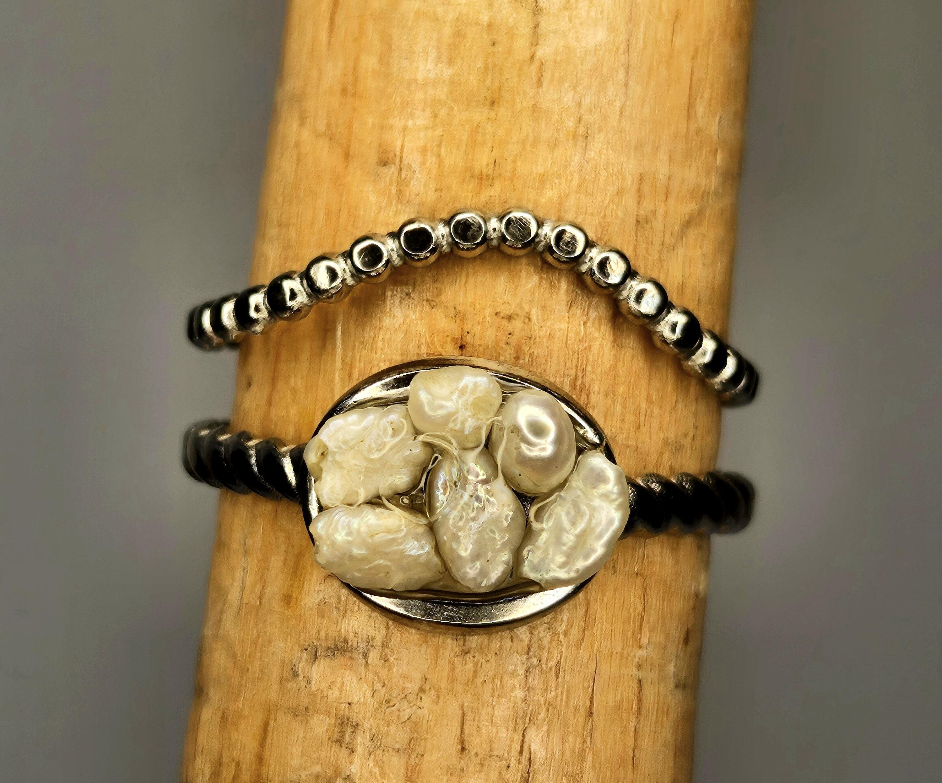 Fresh Water Pearl Ring - Rustic Boho Handmade Jewelry Gift for Her - FREE SHIPPING - Sparkling Statement Piece for Any Occasion 390