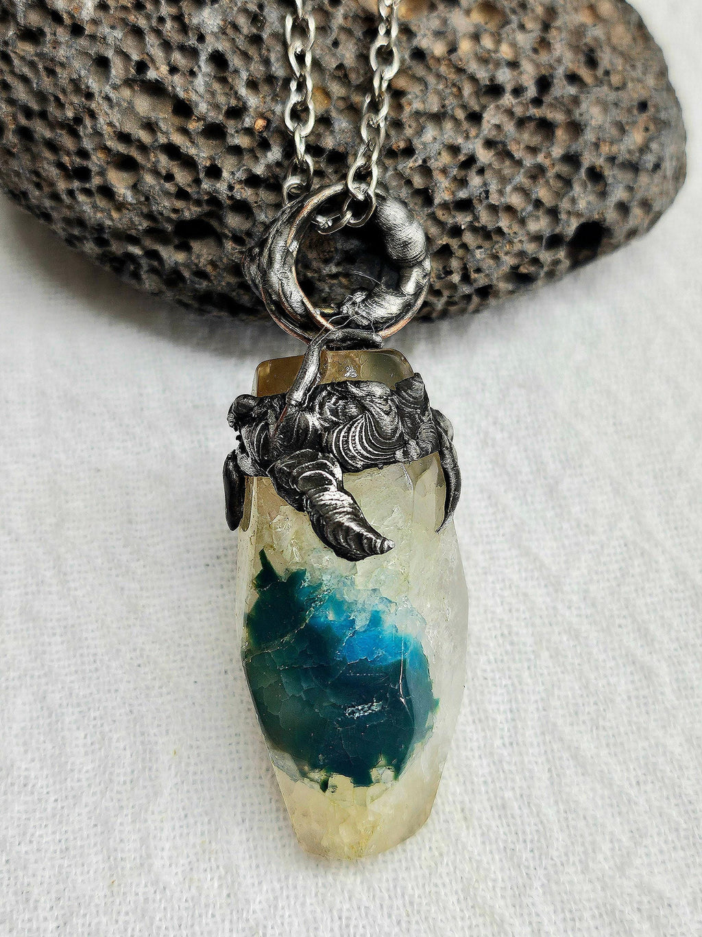 Natural Agate & Silver Solder Pendant Rustic Boho Handmade Jewelry Gift for Her Free Shipping | Rustic Boho Jewelry #401