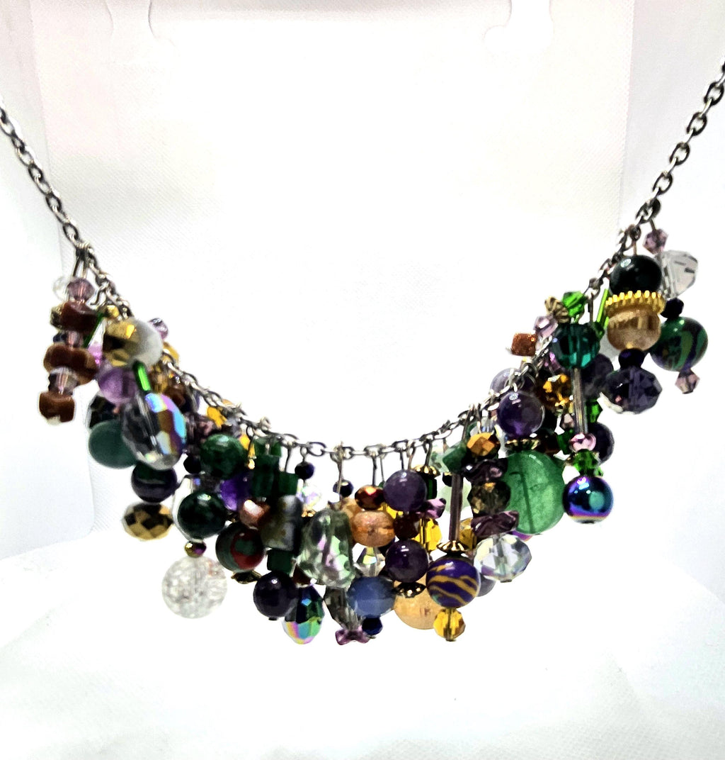 Crystal  Glass Cluster Necklace - Rustic Boho Handmade Jewelry Gift for Her - Free Shipping - Unique Statement Piece for Any Occasion