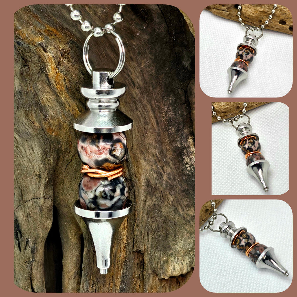 Leopard Skin Jasper Pendant Necklace on Durable Stainless Steel Chain for Fashionistas with Wild Style